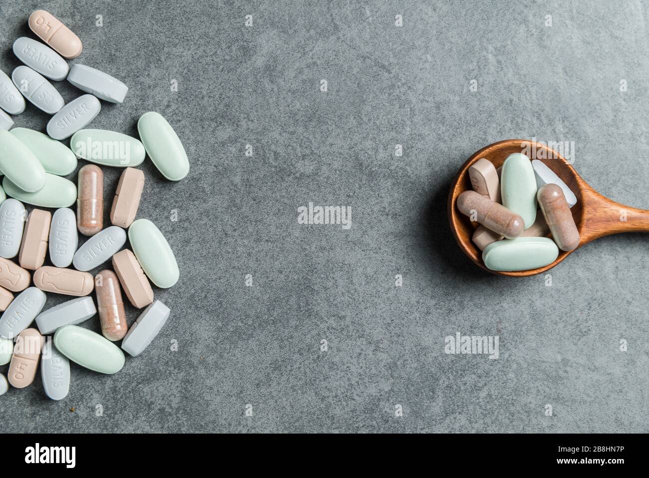Vitamin pills, a bunch of health products Stock Photo