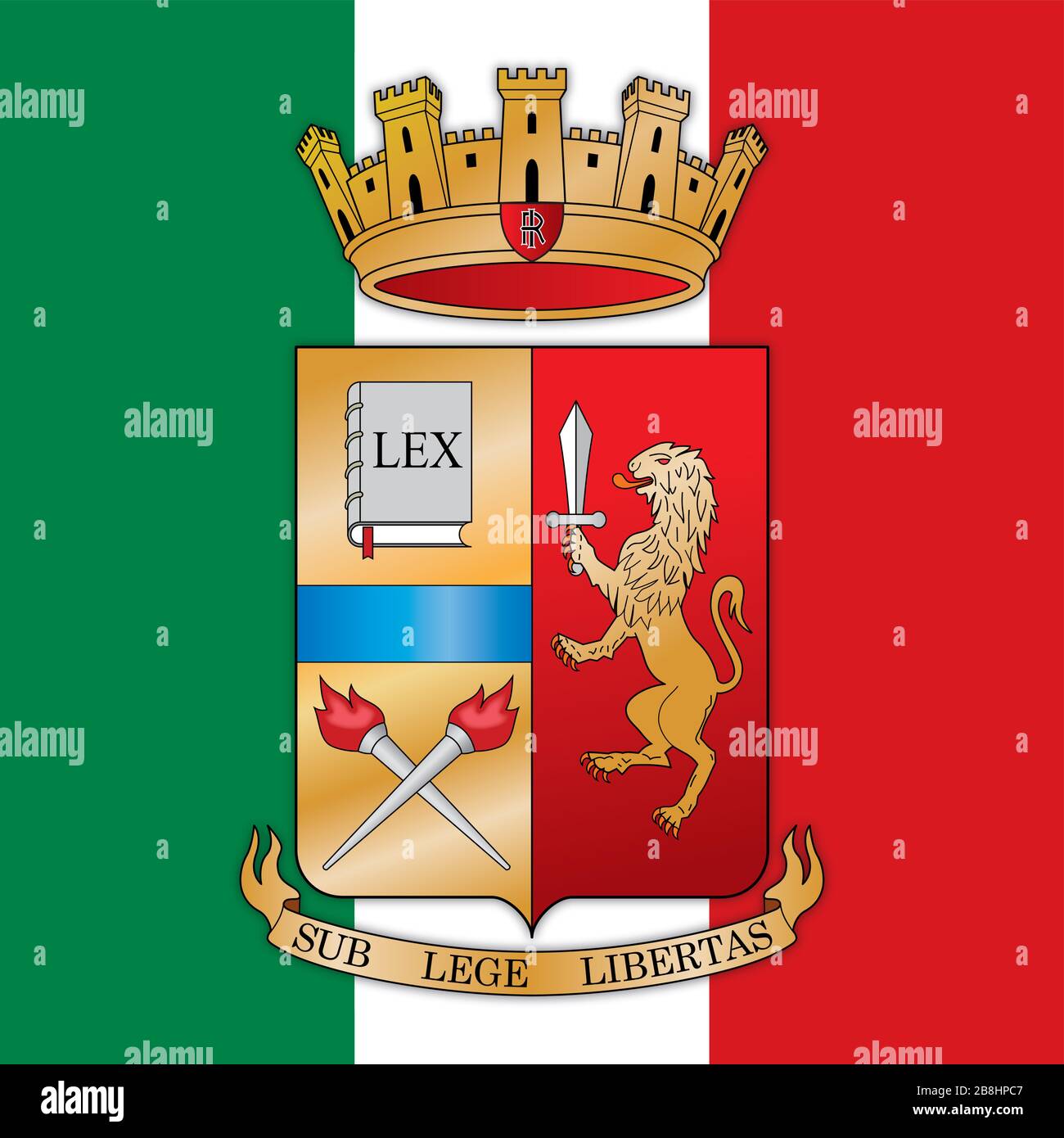 Polizia di Stato coat of arms on the Italian flag, Italy, vector illustration Stock Vector