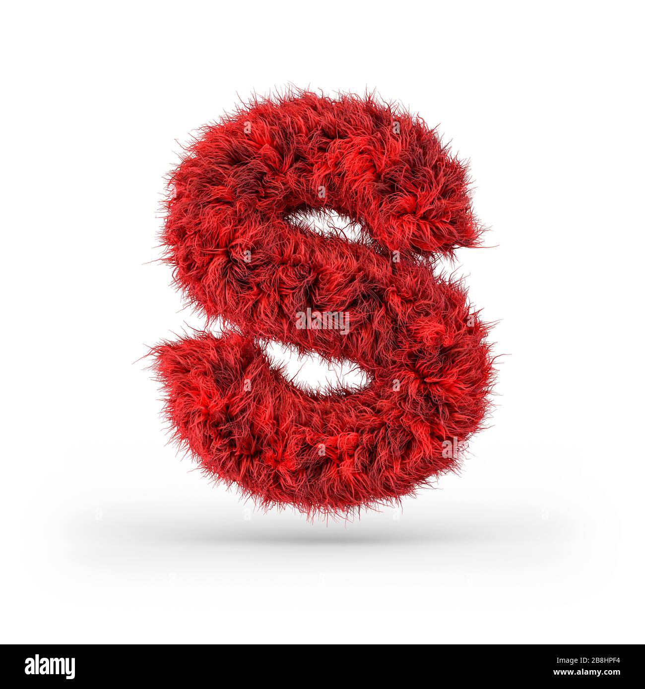Capital letter S. Uppercase. Red fluffy and furry font. 3D rendering Stock Photo