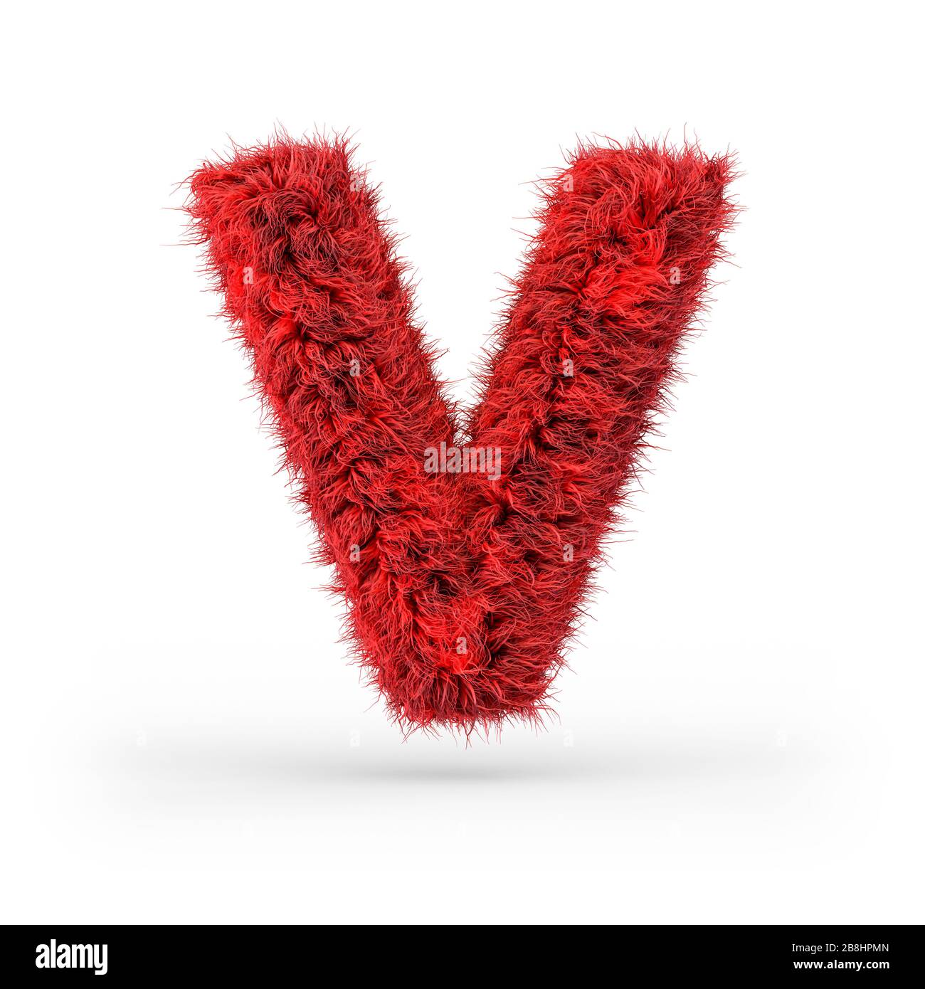 Capital letter V. Uppercase. Red fluffy and furry font. 3D ...