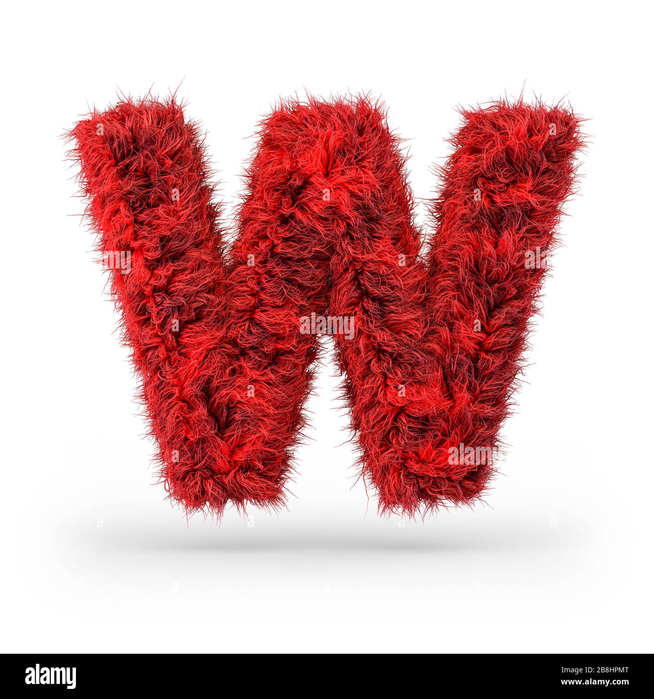 Capital letter W. Uppercase. Red fluffy and furry font. 3D rendering ...
