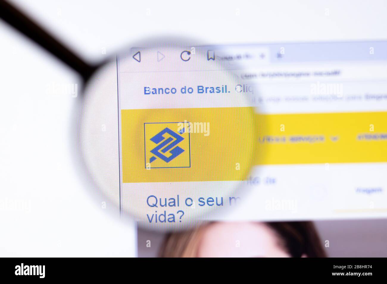 Los Angeles, California, USA - 20 March 2020: Banco do Brasil company logo on website page close-up on screen, Illustrative Editorial Stock Photo