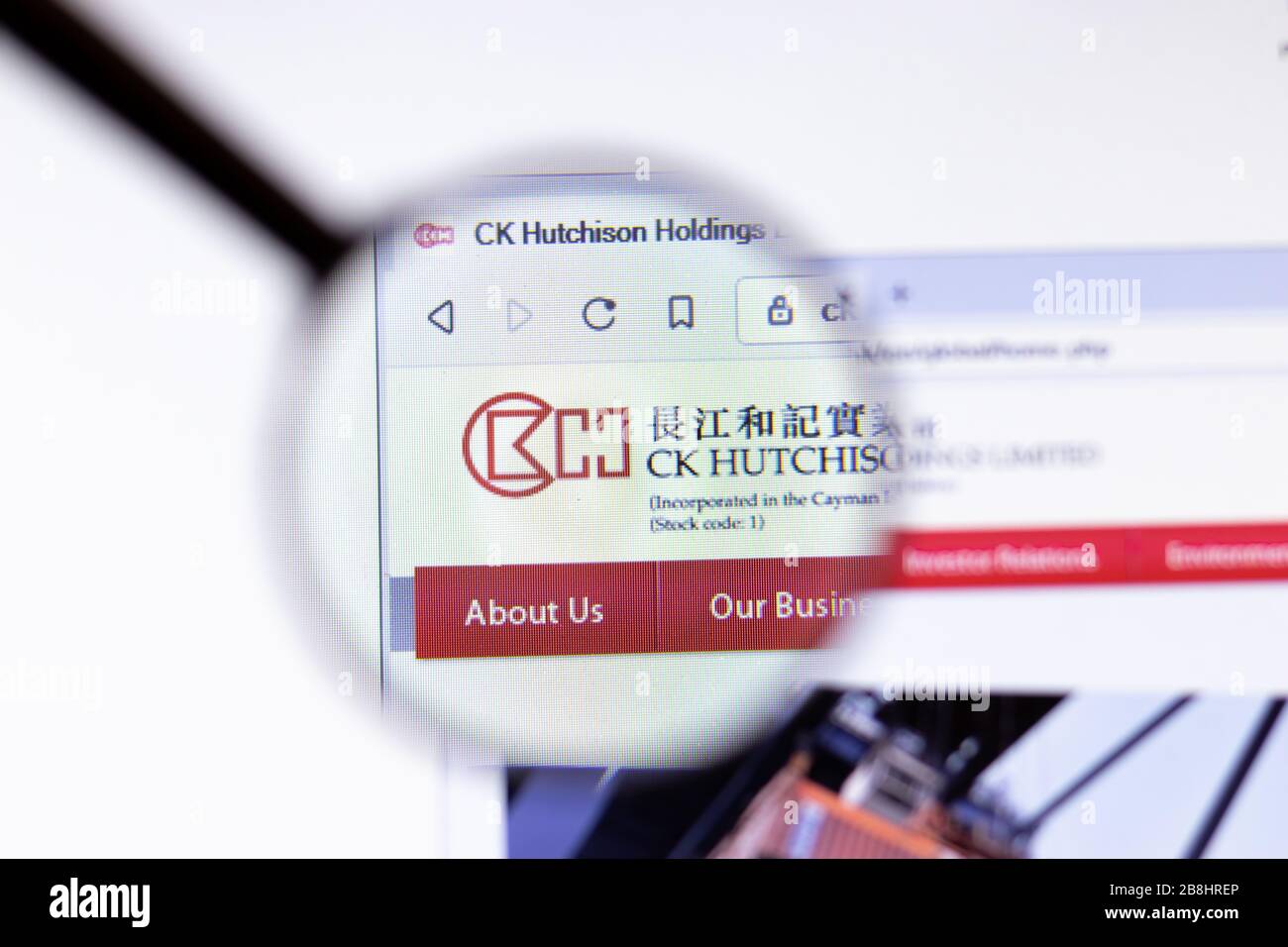 Los Angeles, California, USA - 20 March 2020: CK Hutchison Holdings CKH company logo on website page close-up on screen, Illustrative Editorial Stock Photo