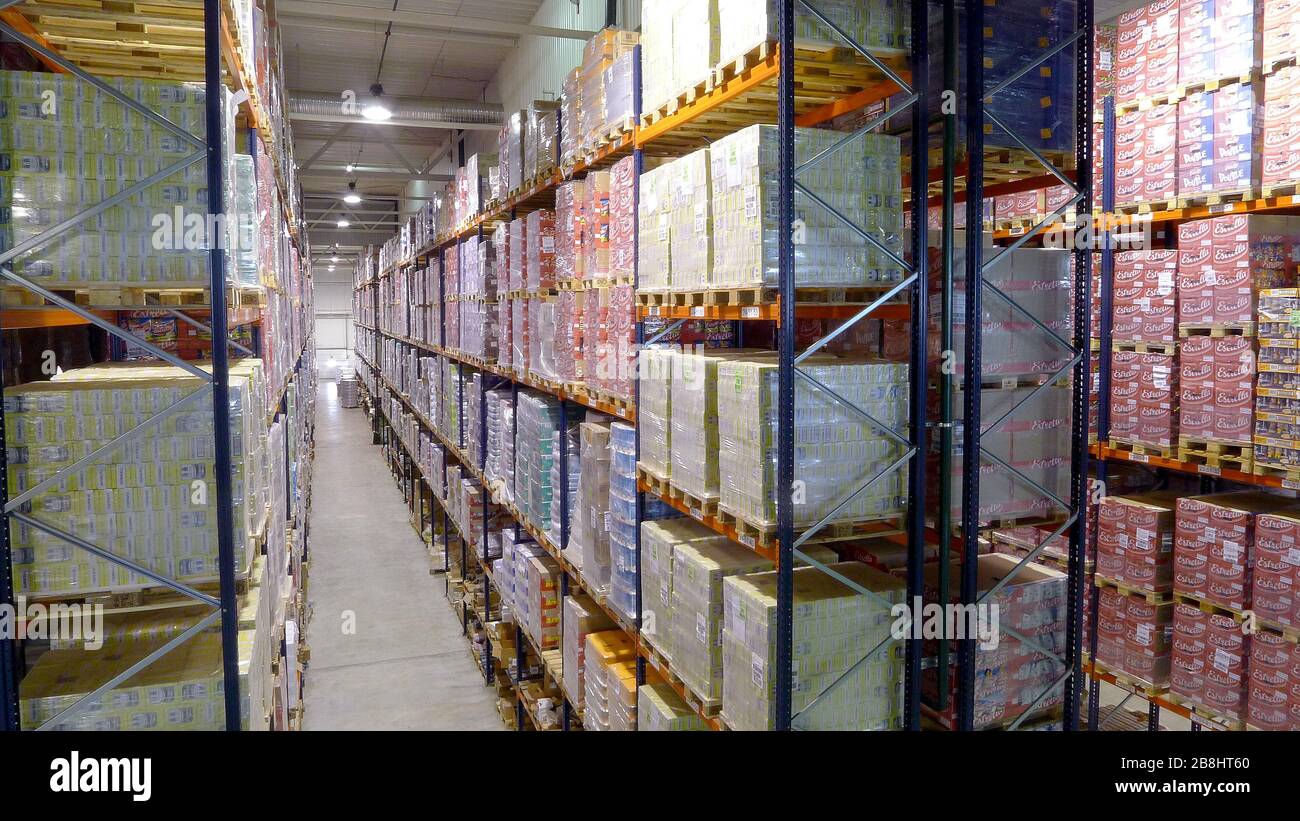 The image of shelves in the warehouse. Logistics, 24hour work