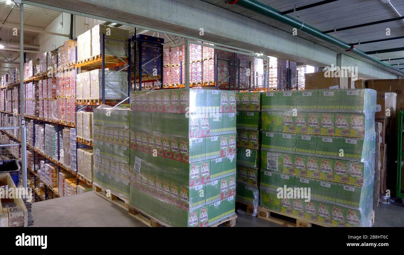 The image of shelves in the warehouse. Logistics, 24hour work