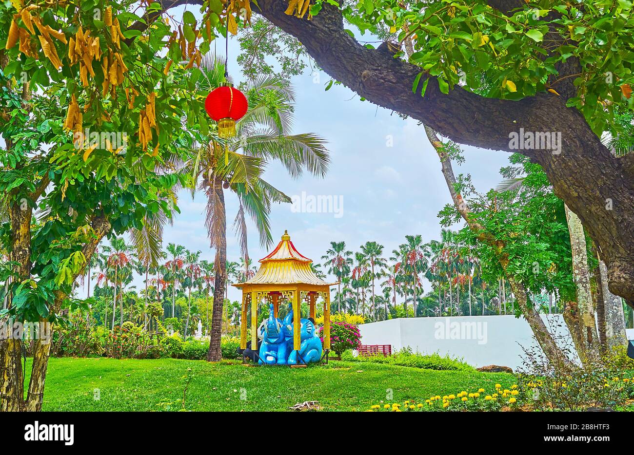 Small decorative elephant pavilion in China garden of Rajapruek park
