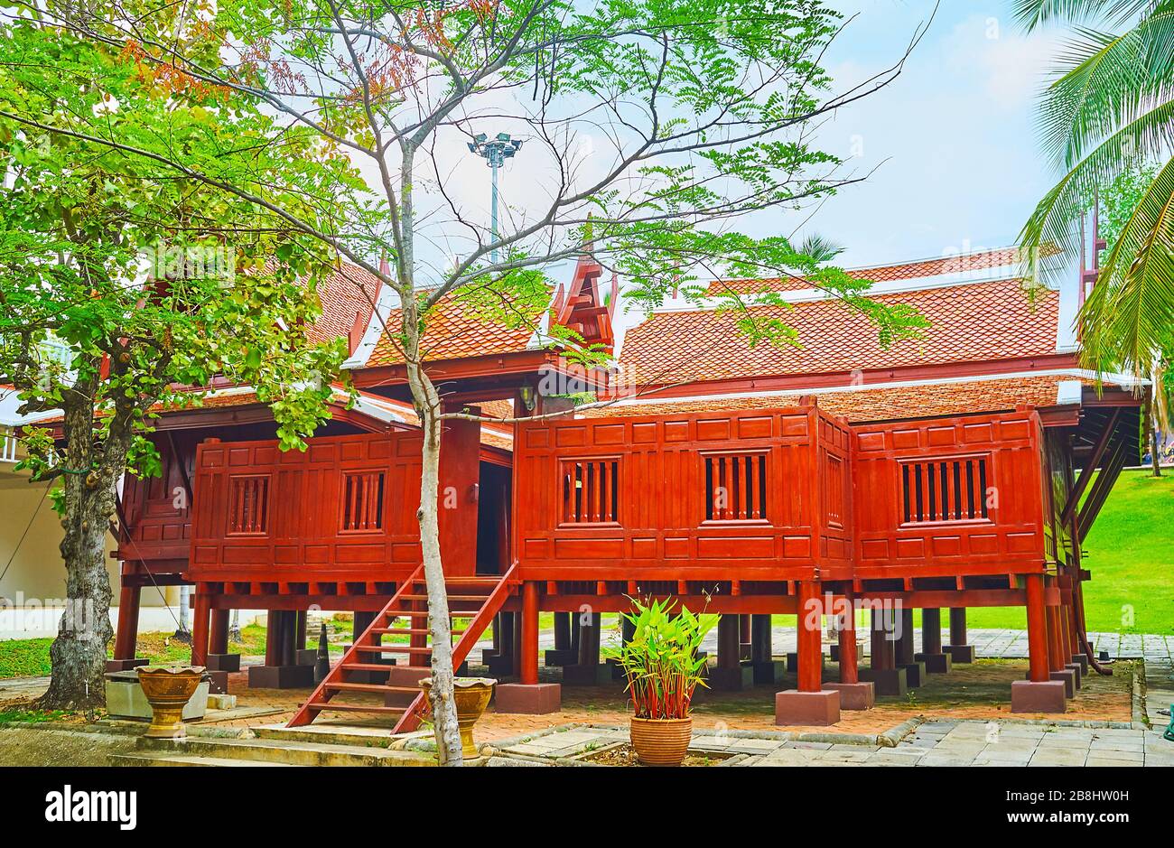 Traditional Thai architecture of the wooden stilt house of country