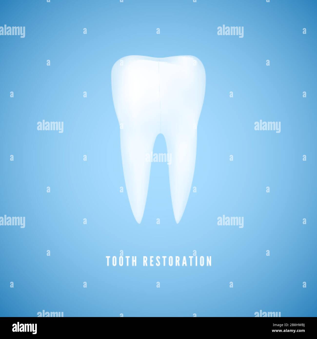 White realistic tooth illustration. Clear health Molar. Dentist care and tooth restoration medicine background on blue background. Vector Stock Vector