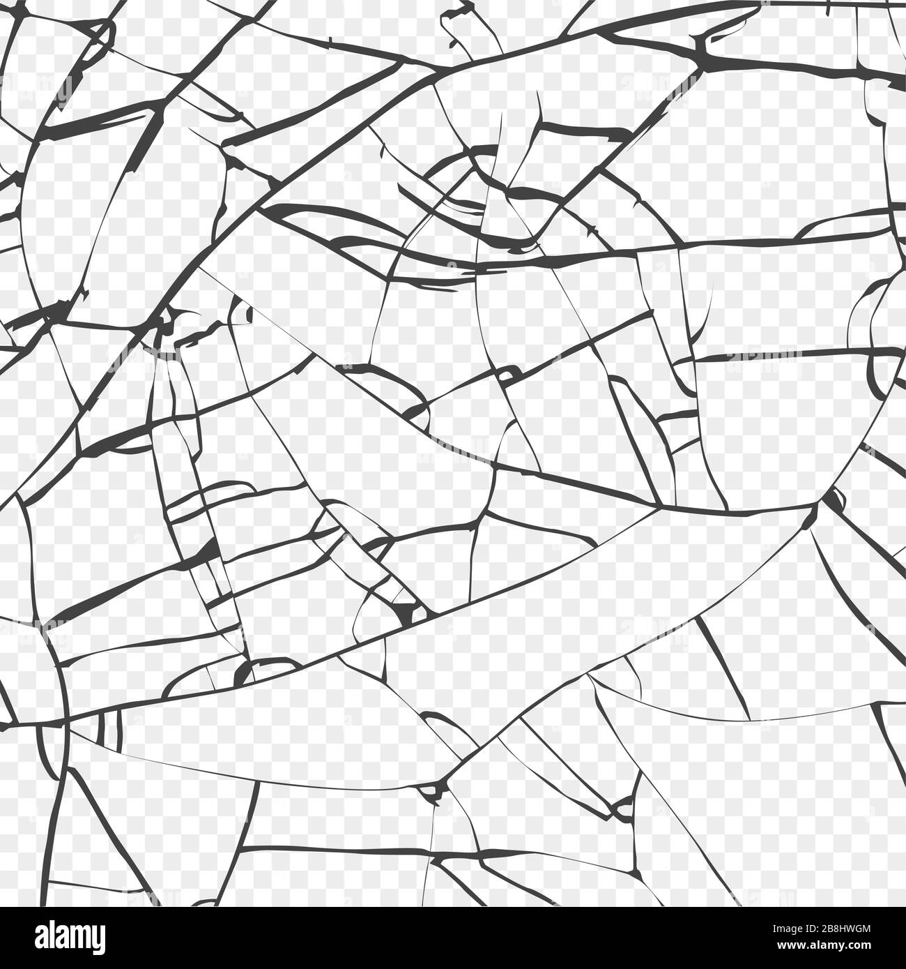 Surface of broken glass texture. Sketch shattered or crushed glass effect. Vector isolated on transparent background Stock Vector