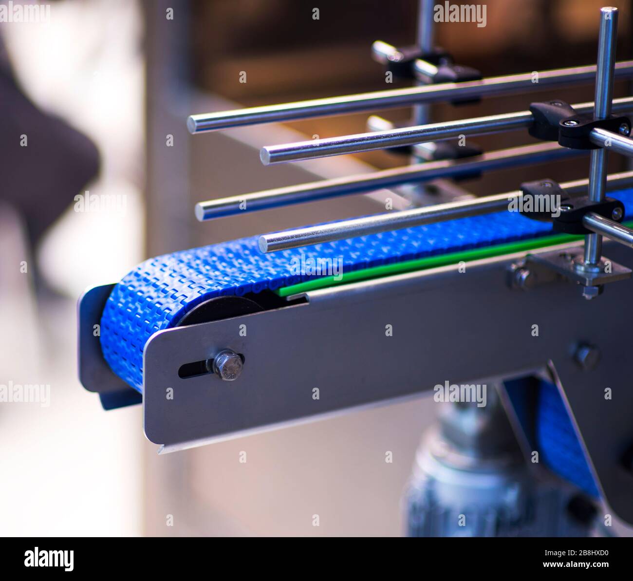 The conveyor chain, and conveyor belt is on production line in clean