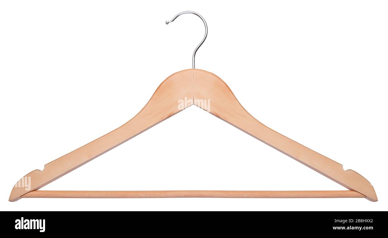 Wooden hanger isolated on a white background Stock Photo