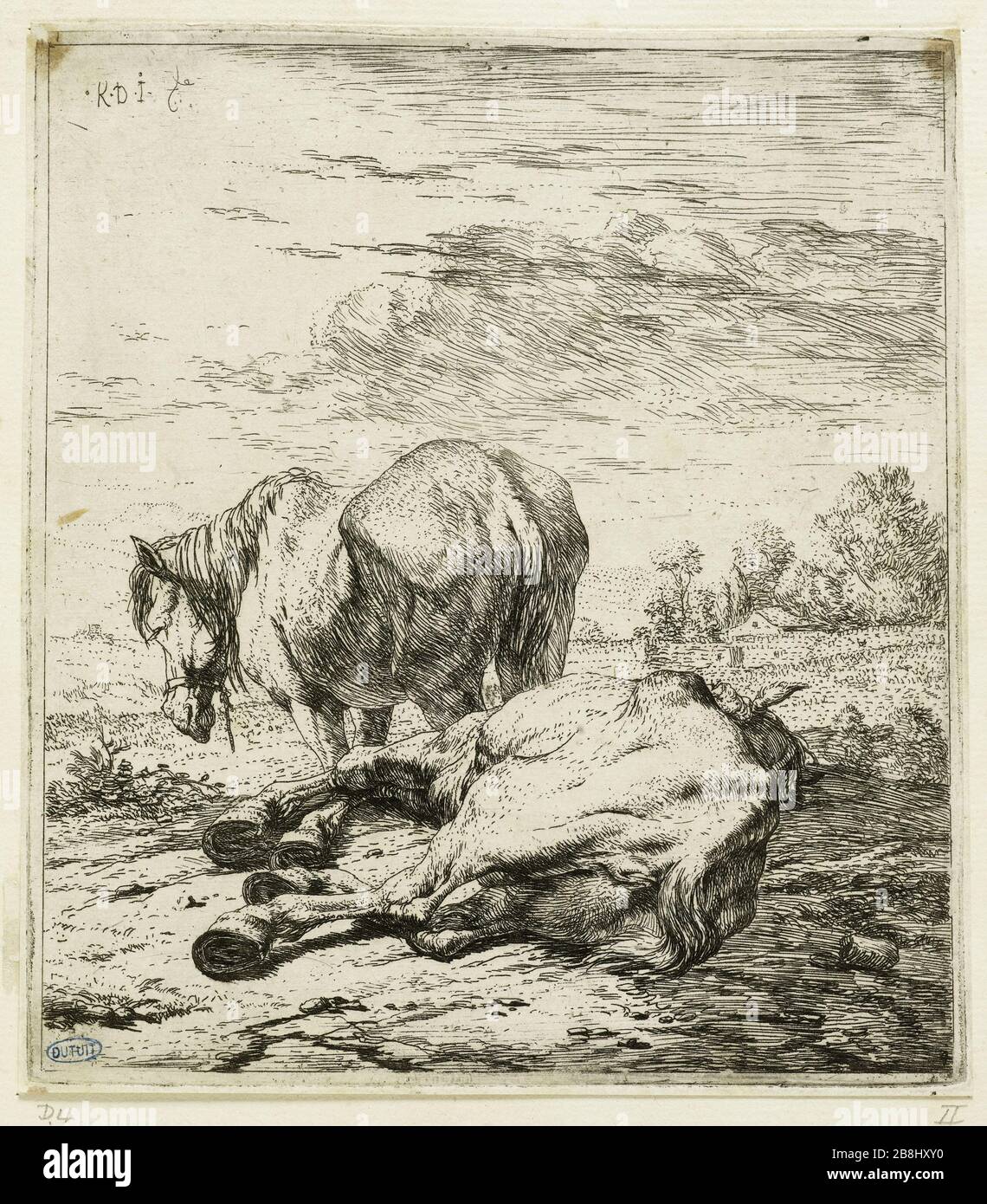 The two horses (Dutuit 4) Karel Dujardin (1622-78). Les Deux chevaux (Dutuit 4). Eau-forte, 1652-1660. Musée des Beaux-Arts de la Ville de Paris, Petit Palais. Stock Photo