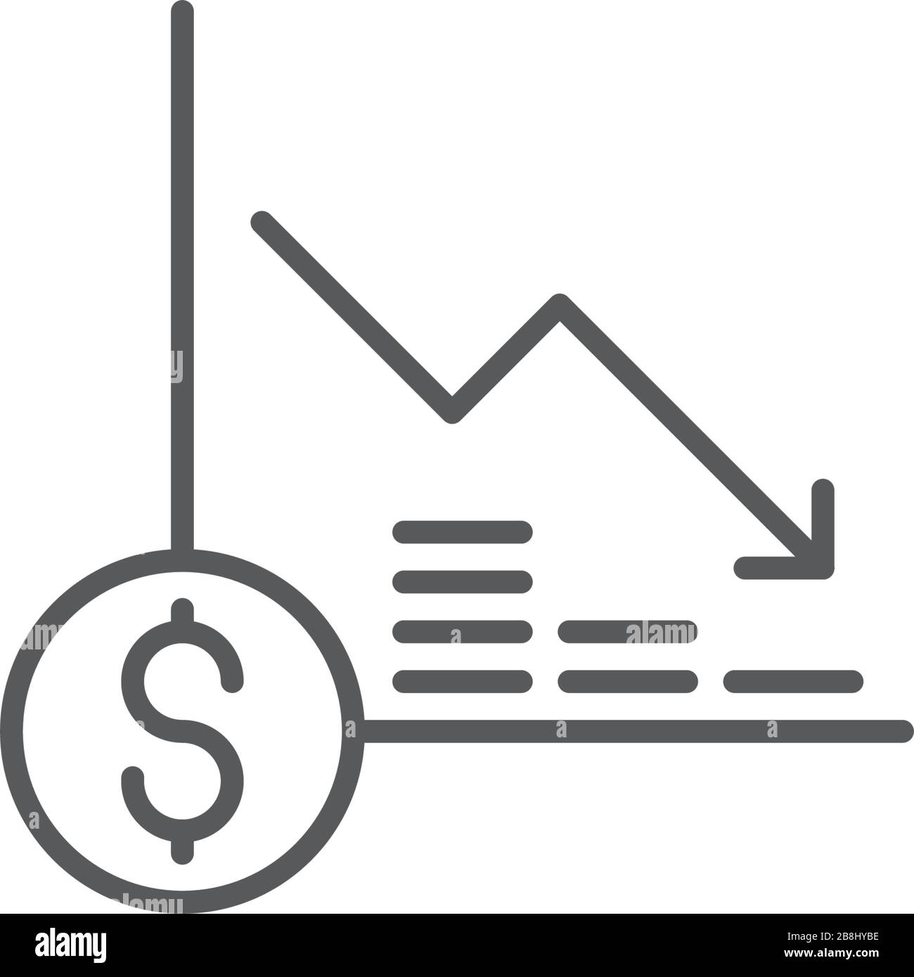 Dollar Loss graph vector icon symbol finance isolated on white