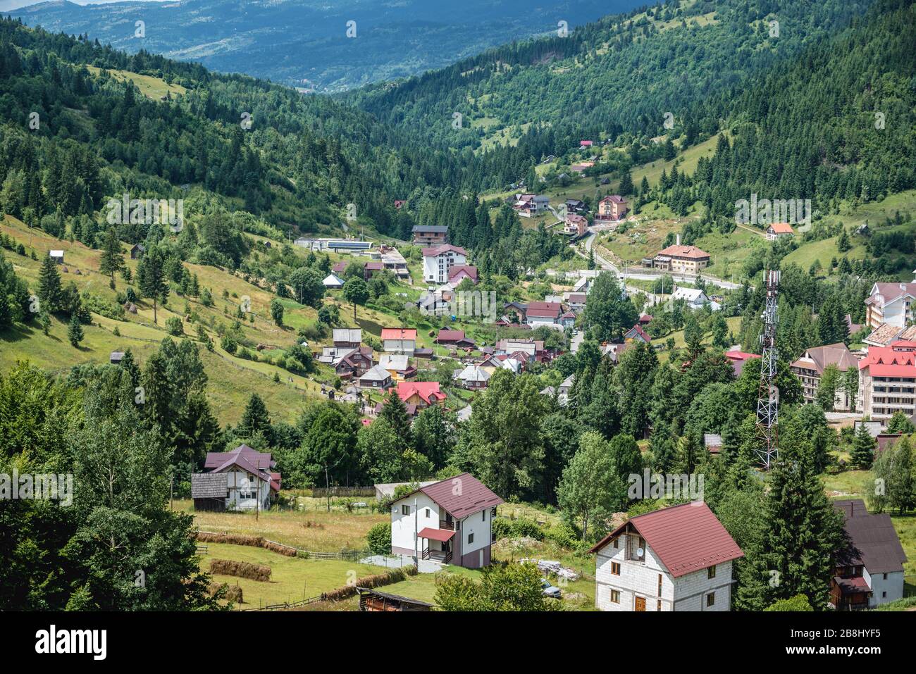 Aerial view in Borsa ski resort in Rodna Mountains, located in Maramures  County of Northern Romania Stock Photo - Alamy
