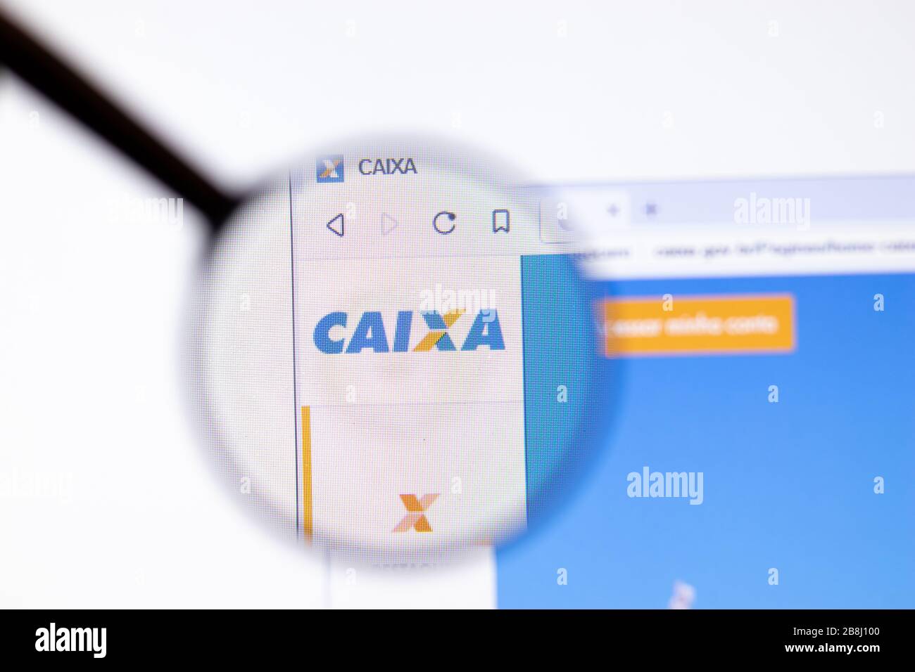 Los Angeles, California, USA - 20 March 2020: Caixa Economica Federal company logo on website page close-up on screen, Illustrative Editorial Stock Photo