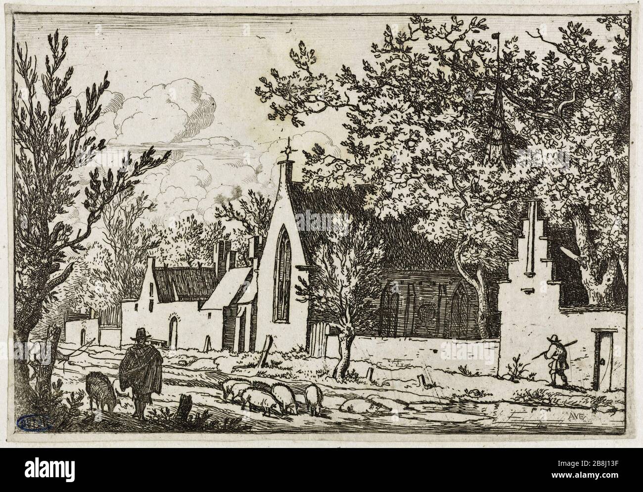 The Herd of pigs (Bartsch 43) Allart Van Everdingen (1621-1675), peintre hollandais. Le Troupeau de cochons (Bartsch 43). Eau-forte sur papier, 1645-1675. Musée des Beaux-Arts de la Ville de Paris, Petit Palais. Stock Photo