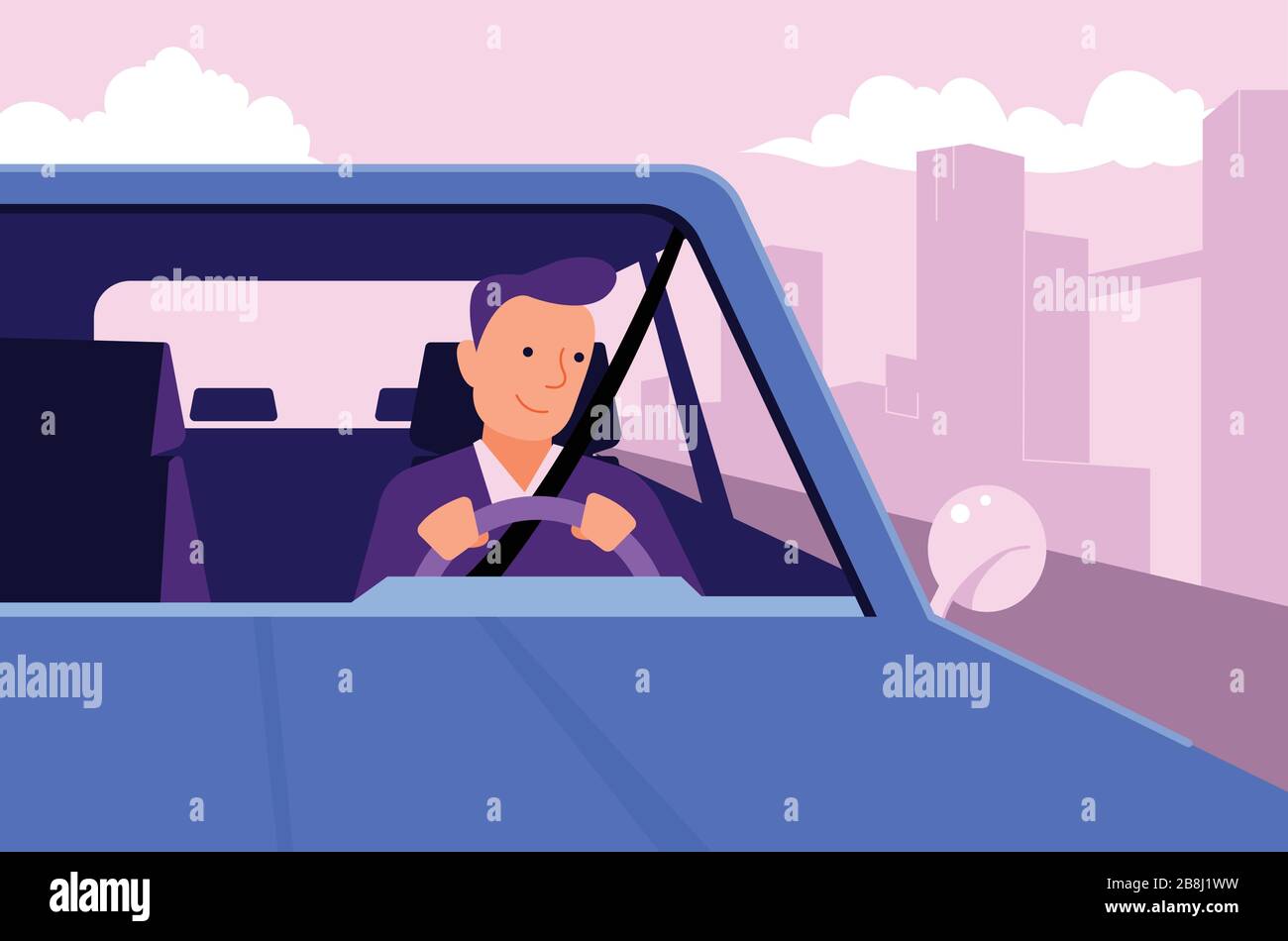 a man drives to work by car vector illustration Stock Vector