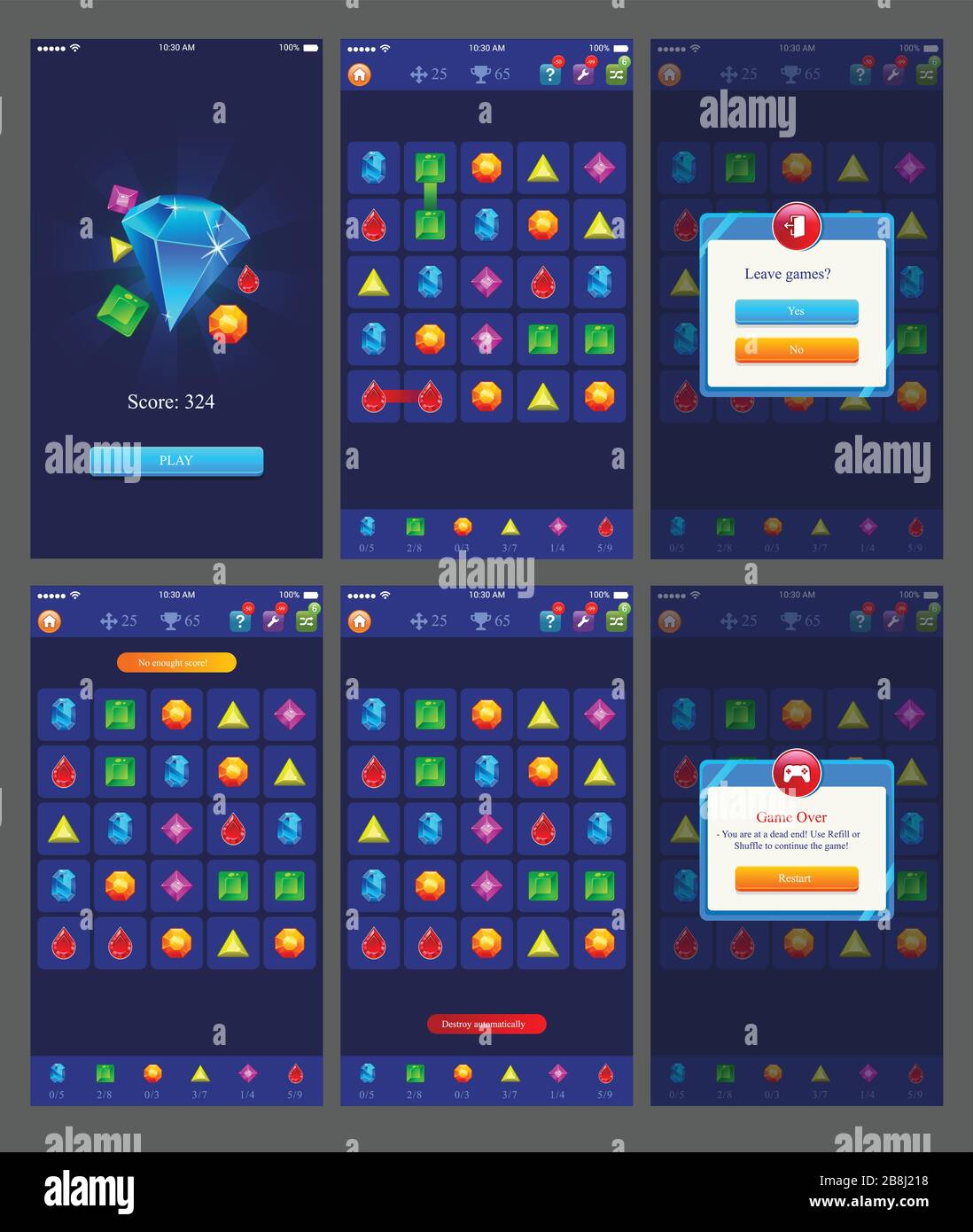 Diamant Game Ui Design Mobile User Interface Stock Vector Image Art Alamy