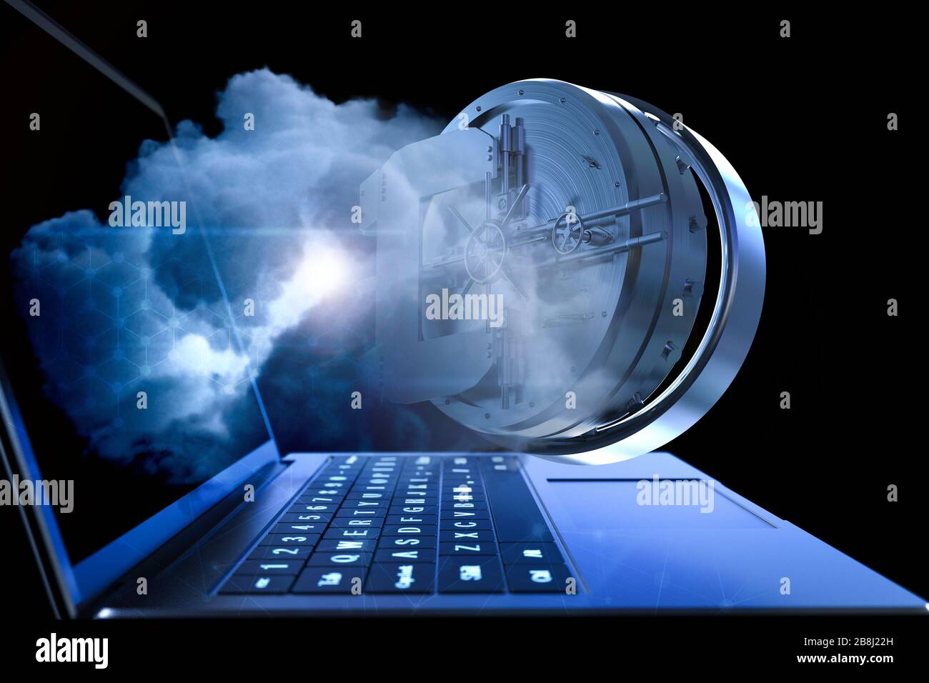 Cloud security concept with 3d rendering bank vault on cloud with ...
