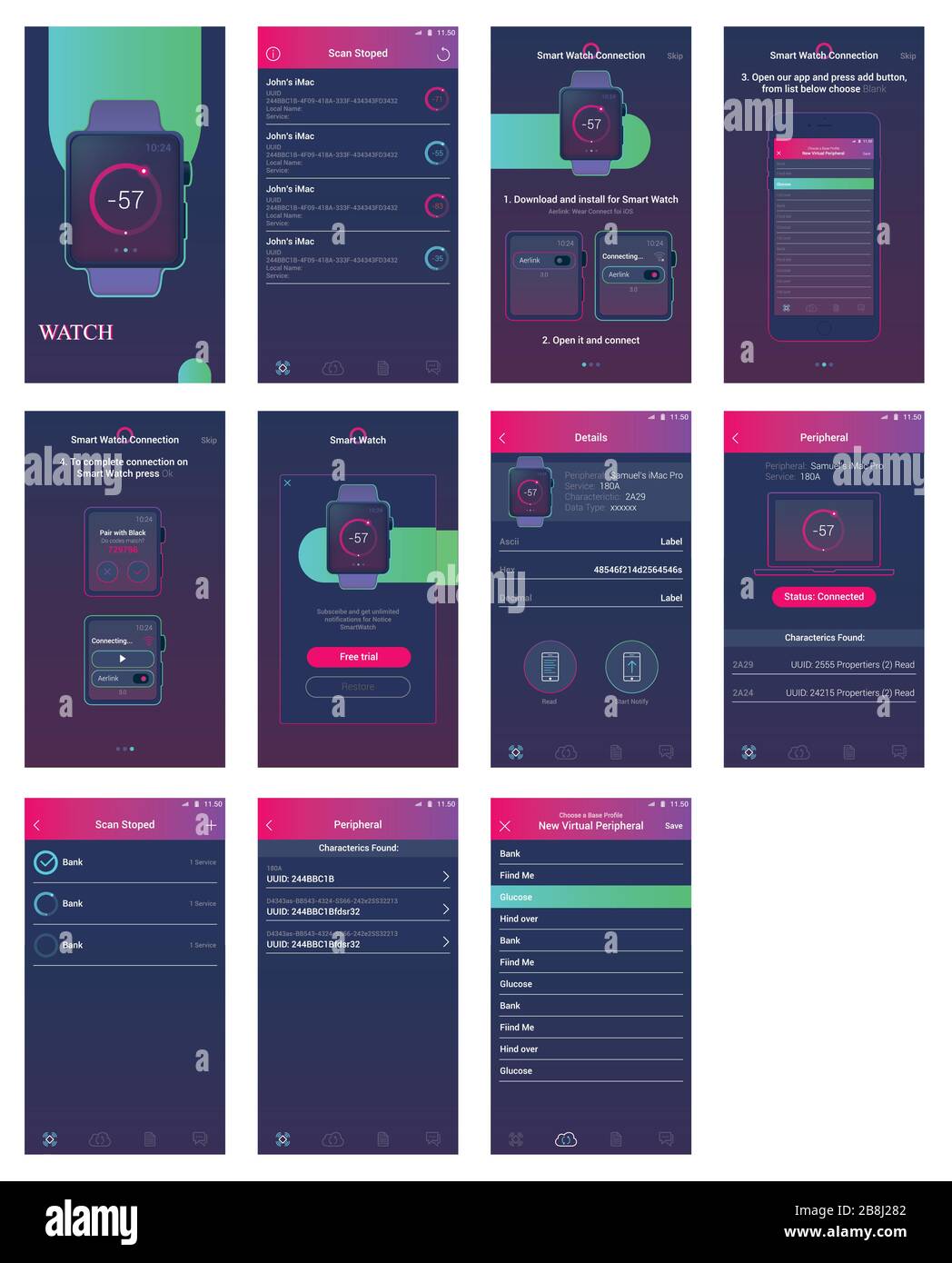 smartwatch connection app ui design user interface vector Stock Vector