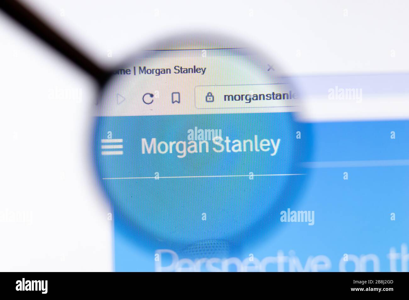 Los Angeles, California, USA - 20 March 2020: Morgan Stanley company logo on website page close-up on screen, Illustrative Editorial Stock Photo