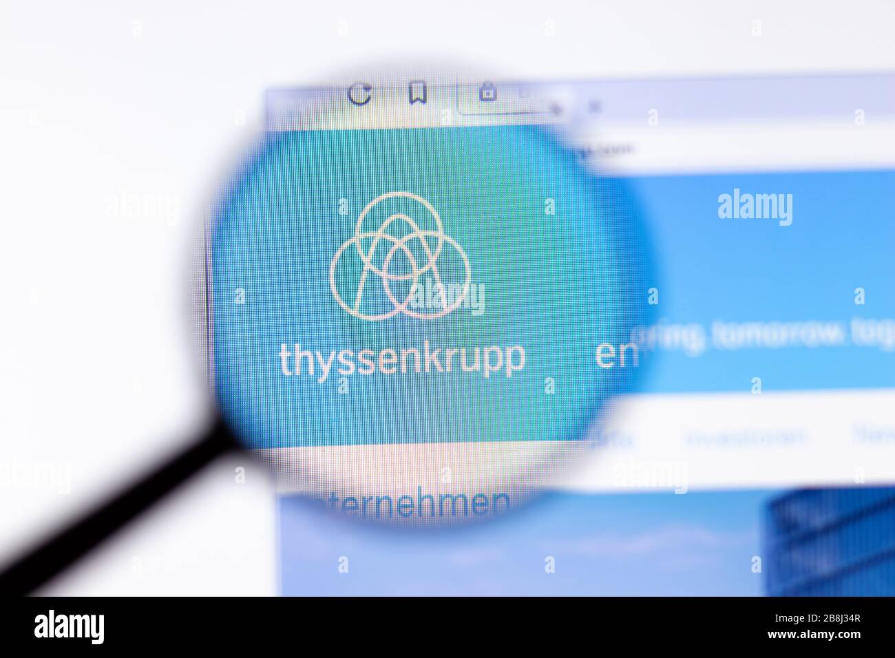 Los Angeles, California, USA - 20 March 2020: ThyssenKrupp company logo on website page close-up on screen, Illustrative Editorial Stock Photo