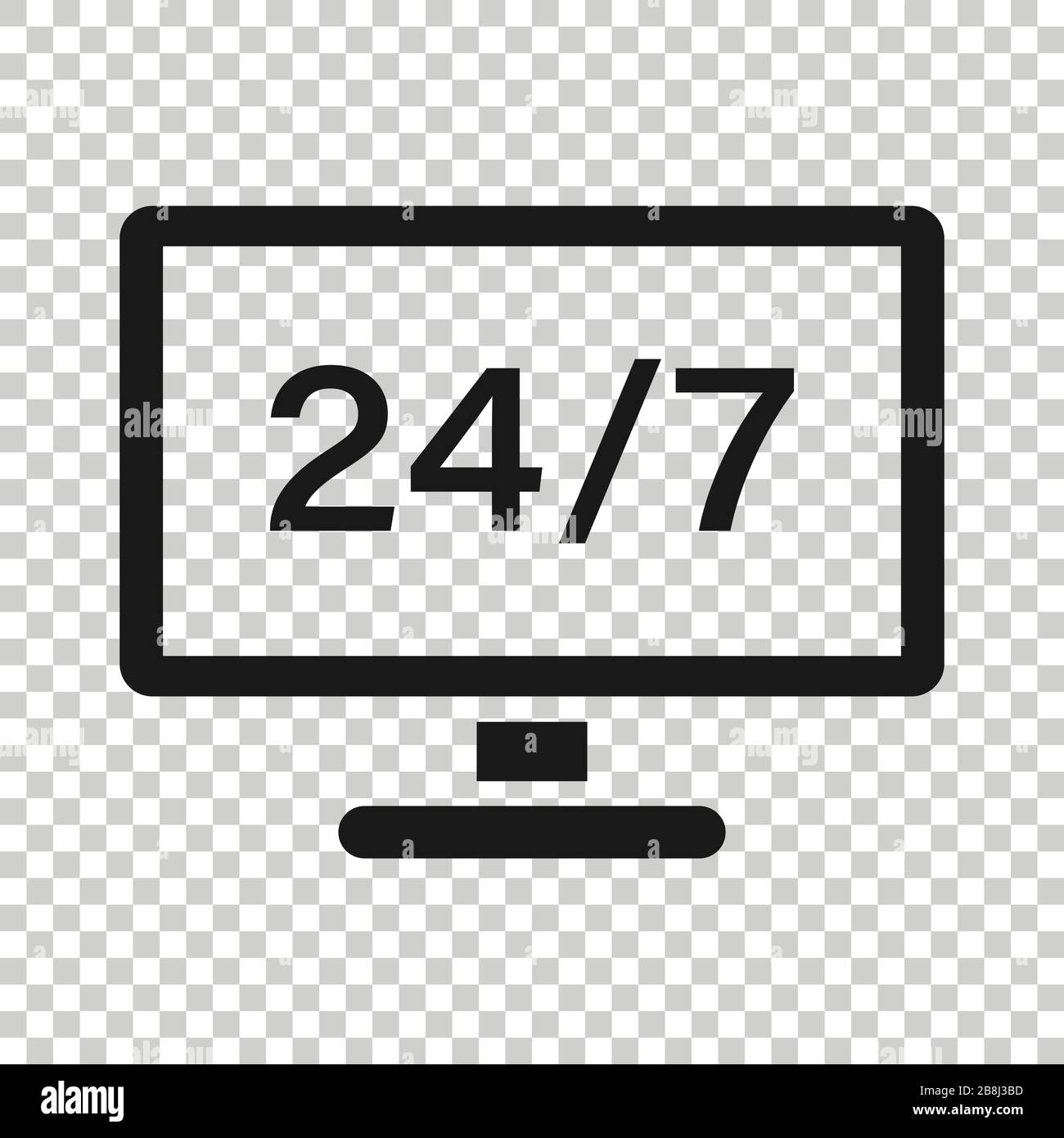 24/7 computer icon in flat style. All day service vector illustration ...