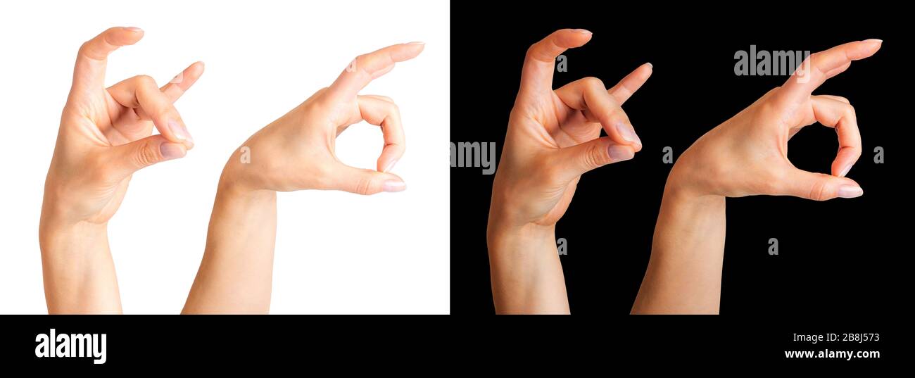 Set of women's hands showing horns of animal or giving the devil horns