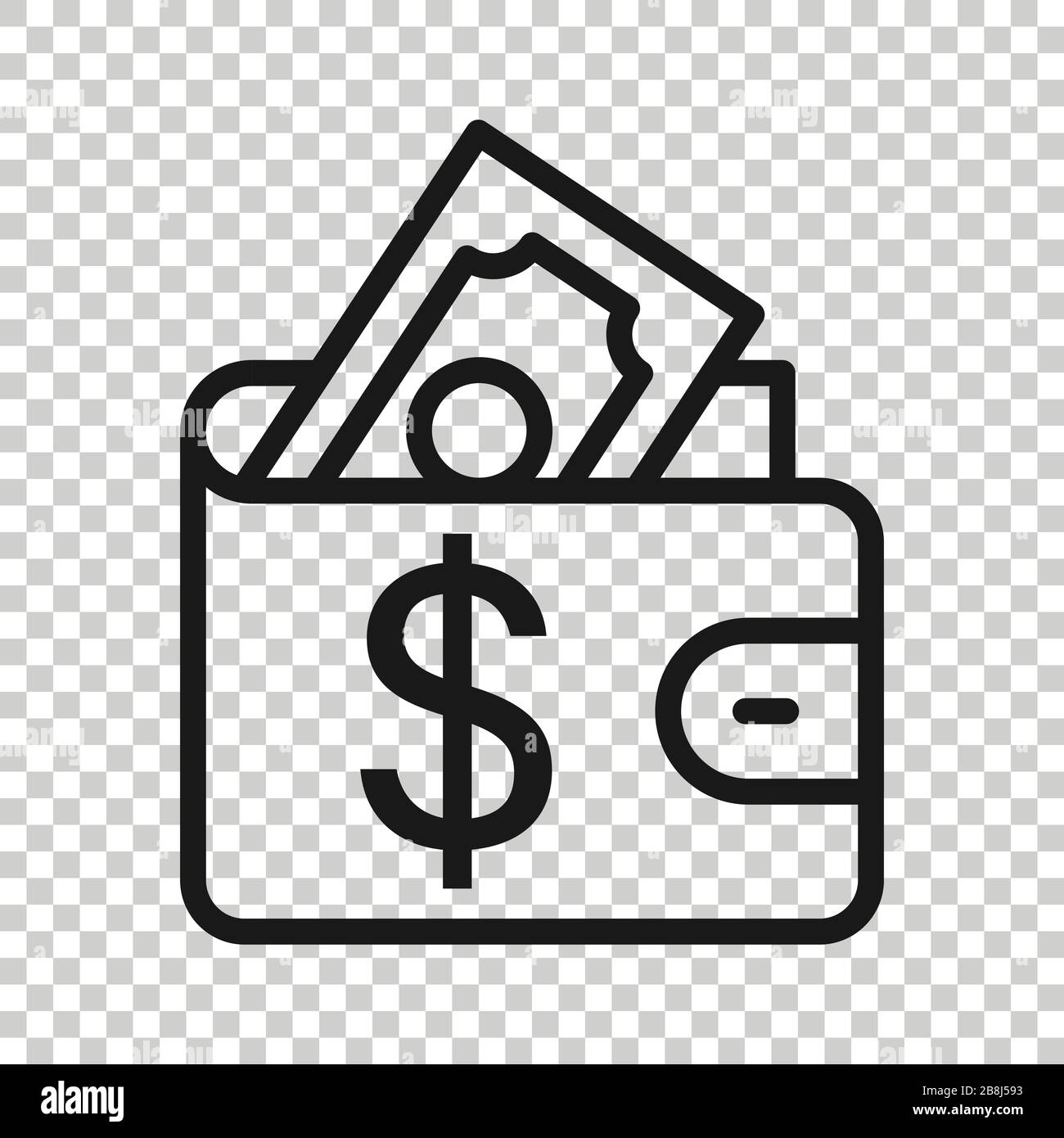 Wallet icon in flat style. Purse vector illustration on white isolated background. Finance bag business concept. Stock Vector