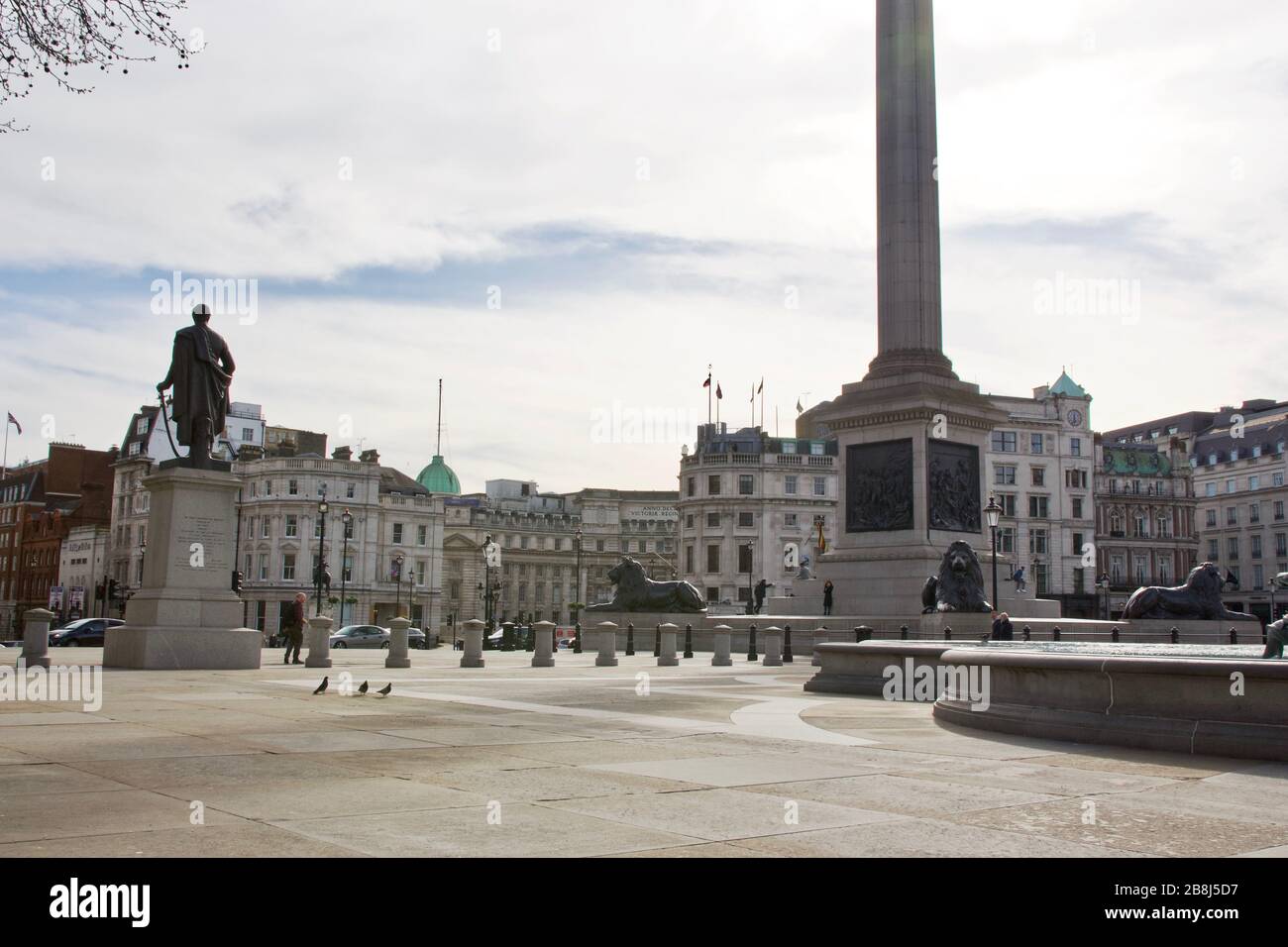Coronavirus in London: An empty Trafalgar Square which would normally be full of tourists Stock Photo