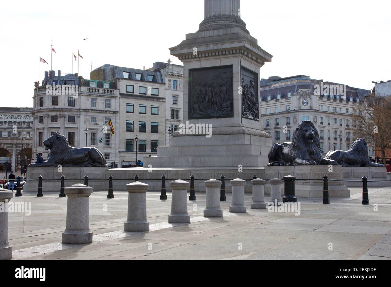 Coronavirus in London: An empty Trafalgar Square which would normally be full of tourists Stock Photo