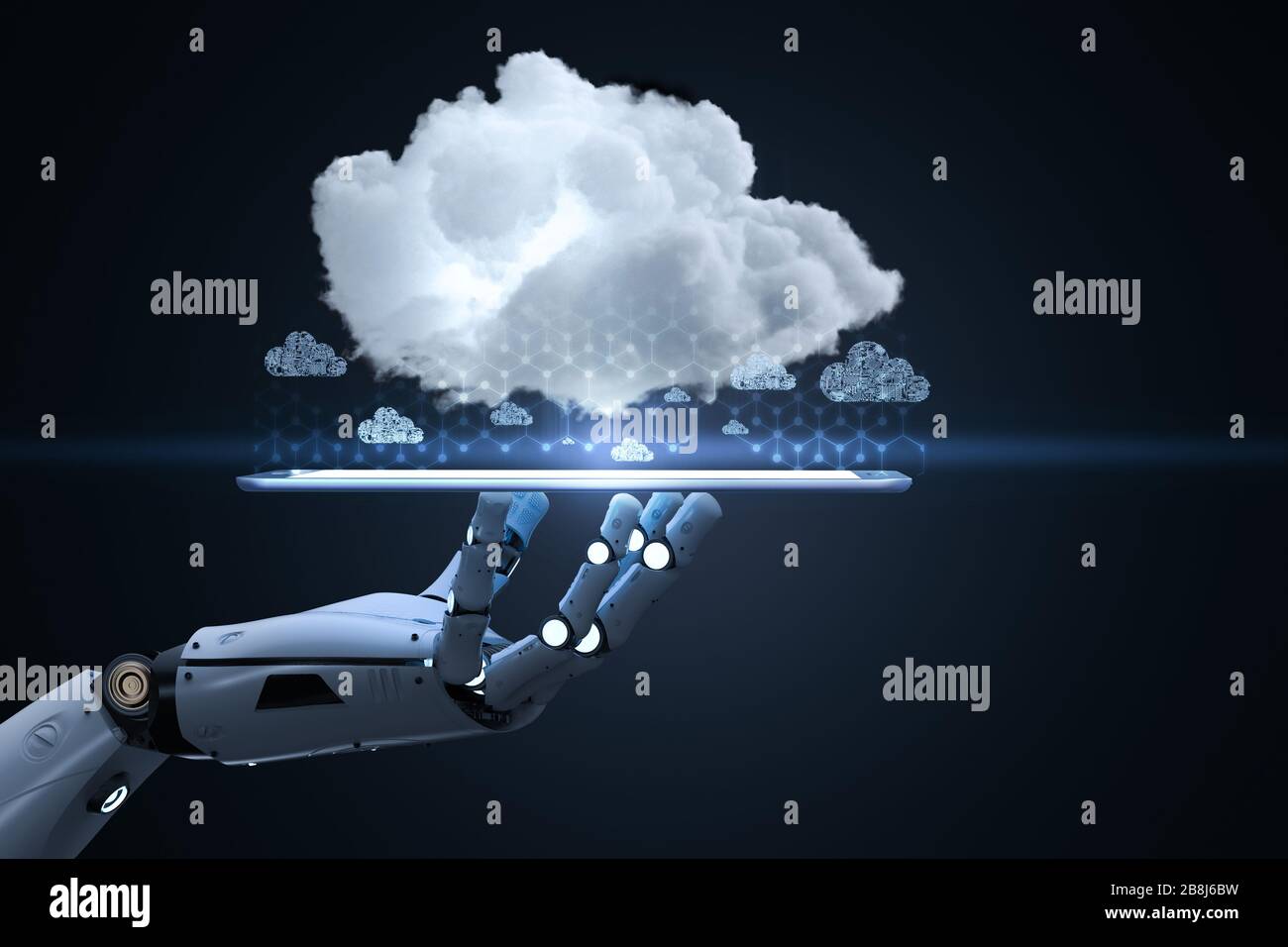Cloud computing technology concept with 3d rendering cyborg work with ...