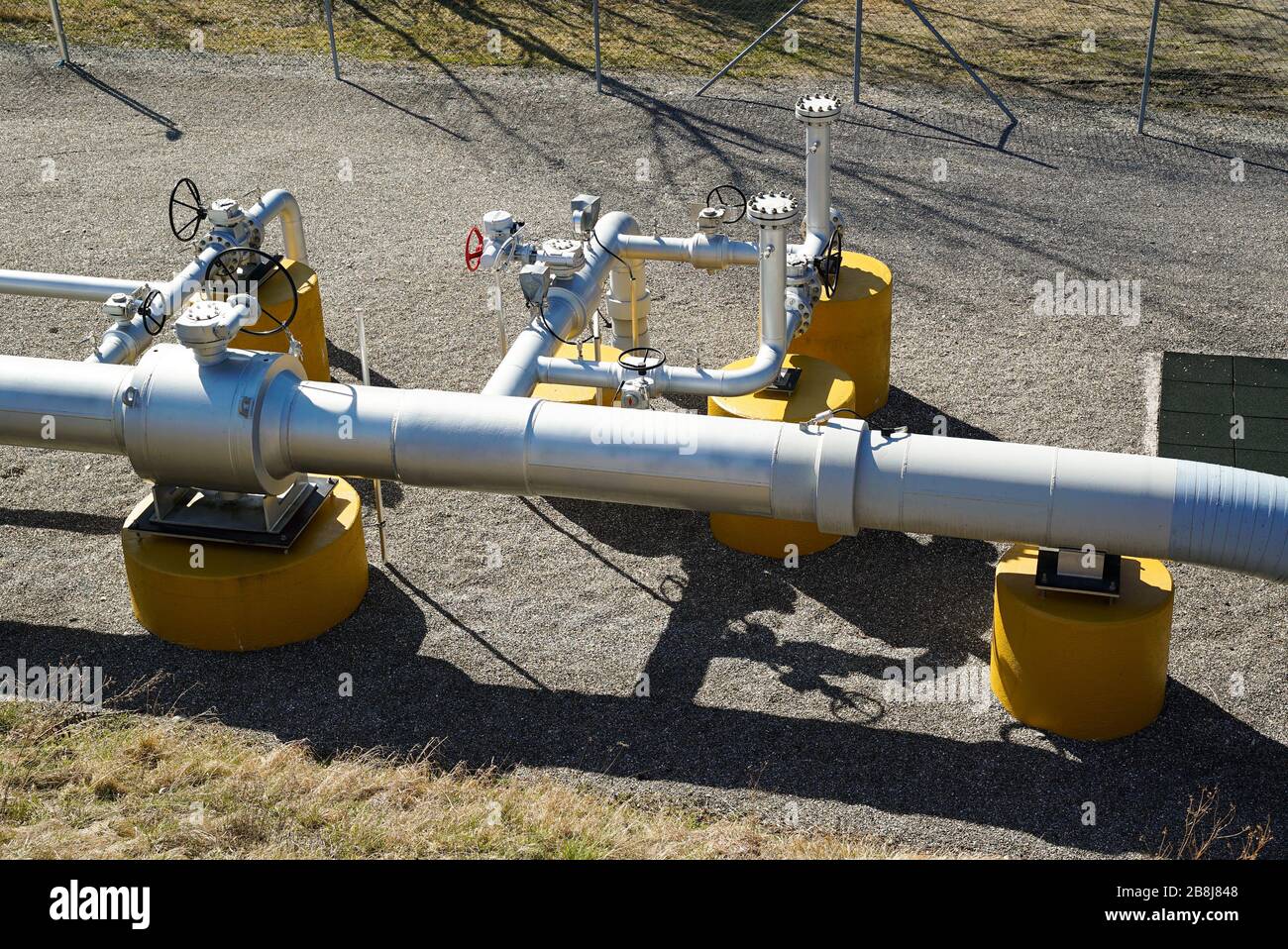 fenced gas pipeline substation used for regulating and delivery of liquid gas for heating Stock Photo