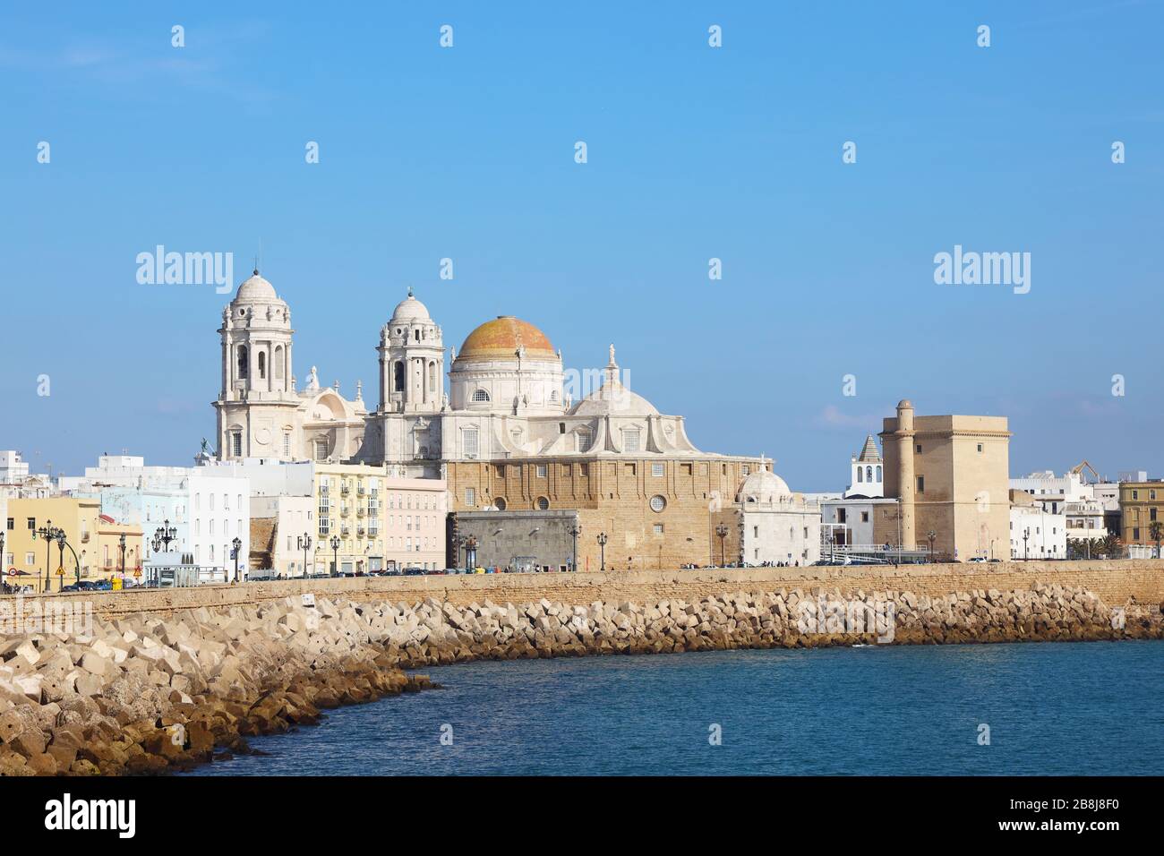 Cityscape of Cadiz with Cathedral Stock Photo