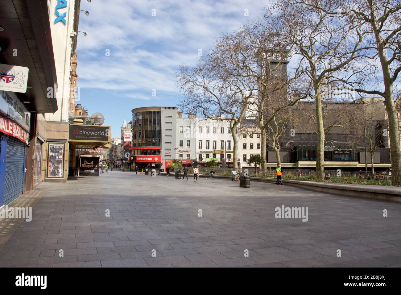 Coronavirus in London: An empty Leicester Square, usually filled with tourists and shoppers Stock Photo
