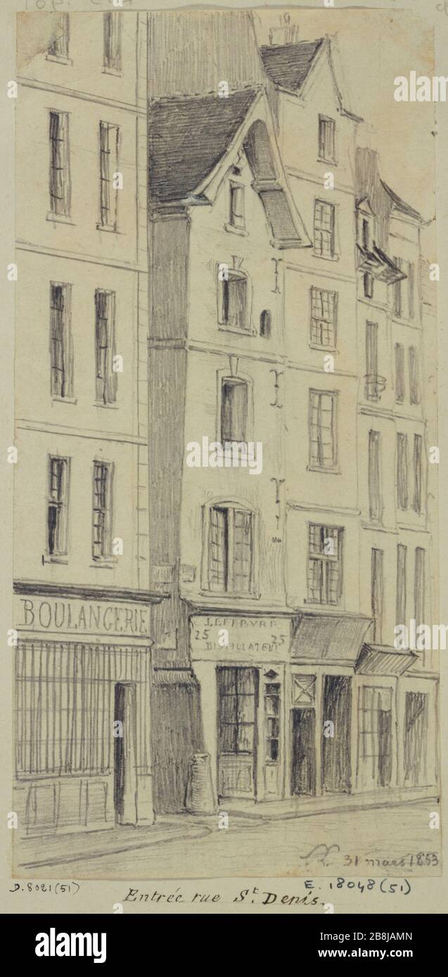 Rue Saint-Denis, 1st - 2nd arrondissements, Paris Léon Leymonnerye (1803-1879), dessinateur et topographe français. Rue Saint-Denis. Crayon. Paris (Ier-IIème arr.), 31 mars 1853. Paris, musée Carnavalet. Stock Photo
