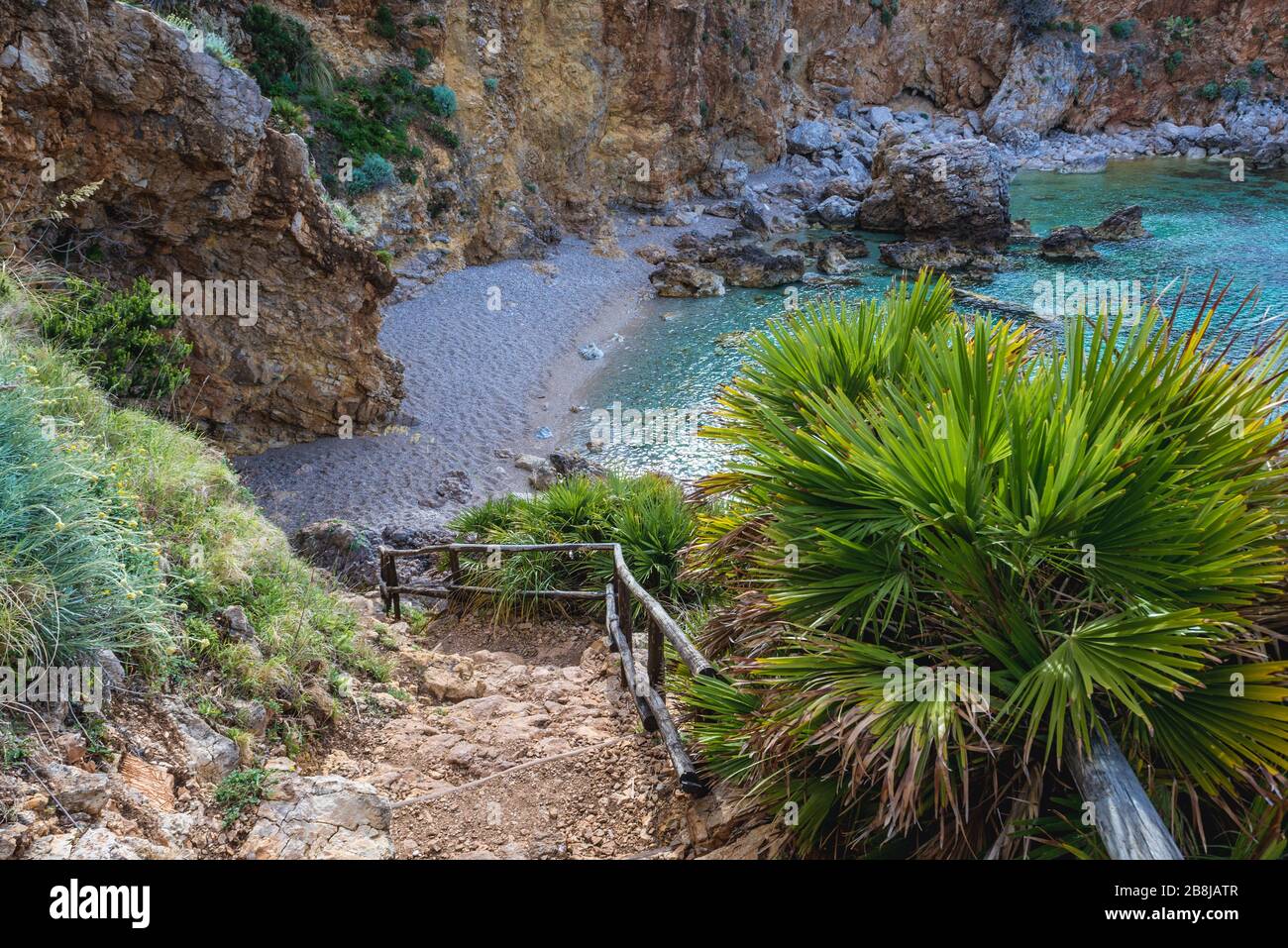 Path to Disa inlet in Riserva Naturale Orientata dello Zingaro natural park over Gulf of
