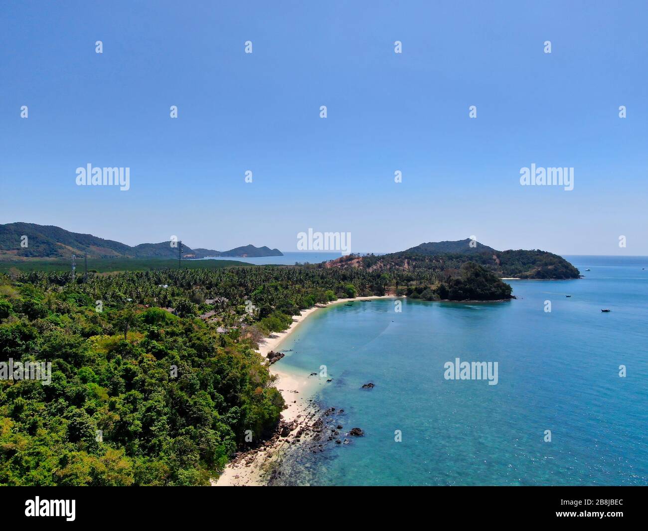 Aerial View With Drone. Beach in tropical paradise, Koh Yao Yai island in Phangnga, Thailand