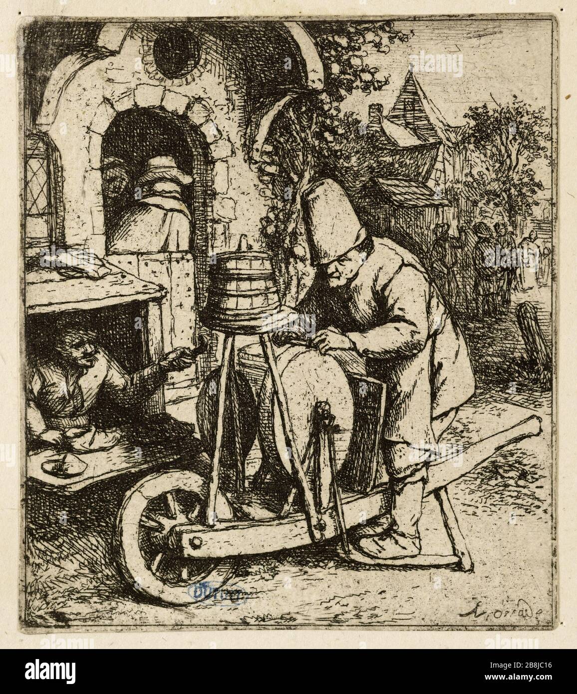 The Grinder (Bartsch 36) Adriaen Van Ostade (1610-1685). Le Rémouleur (Bartsch 36). Eau-forte, vers 1671 Stock Photo
