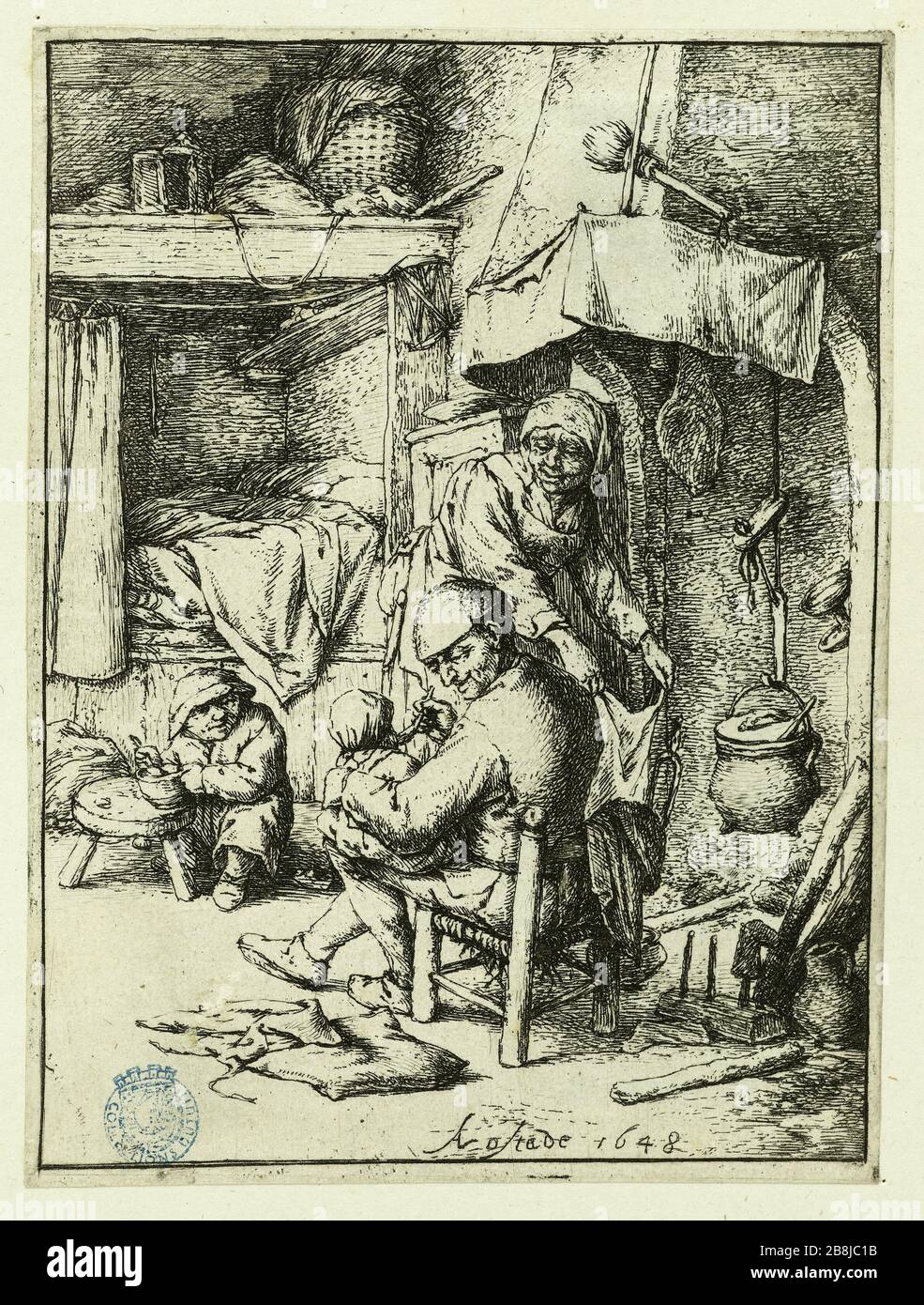 The father (Bartsch 33) Adriaen Van Ostade (1610-1685). Le père de famille (Bartsch 33). Eau-forte, en 1648 Stock Photo