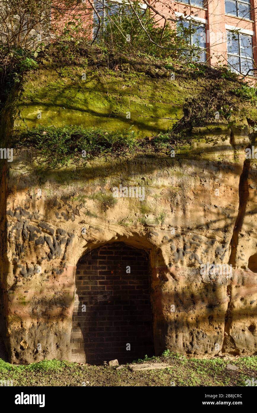 Nottingham's Sandstone caves Entrance. Stock Photo