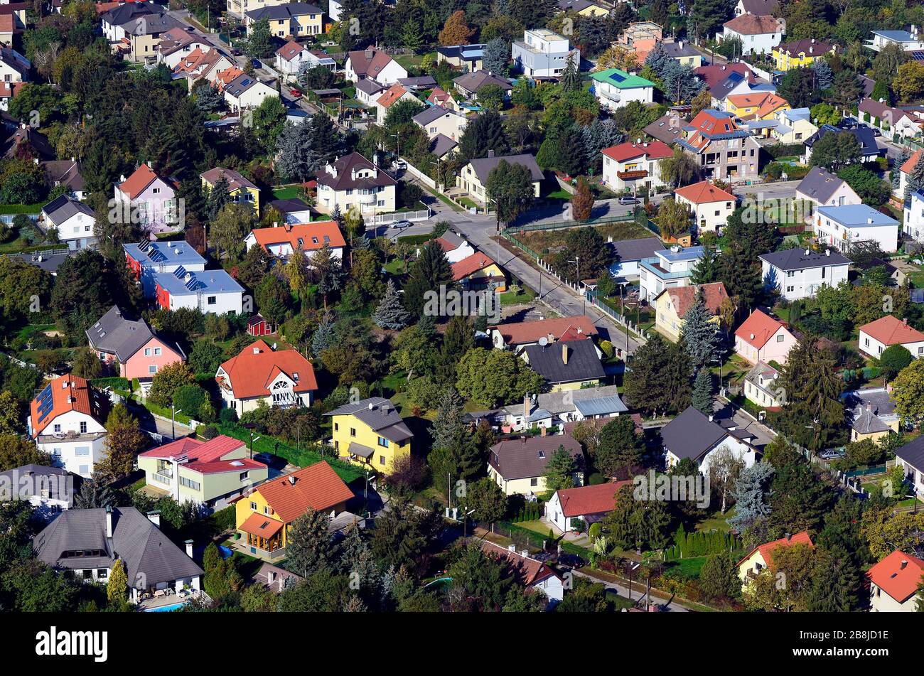 Austria, settlement with private homes in Floridsdorf district in Vienna Stock Photo