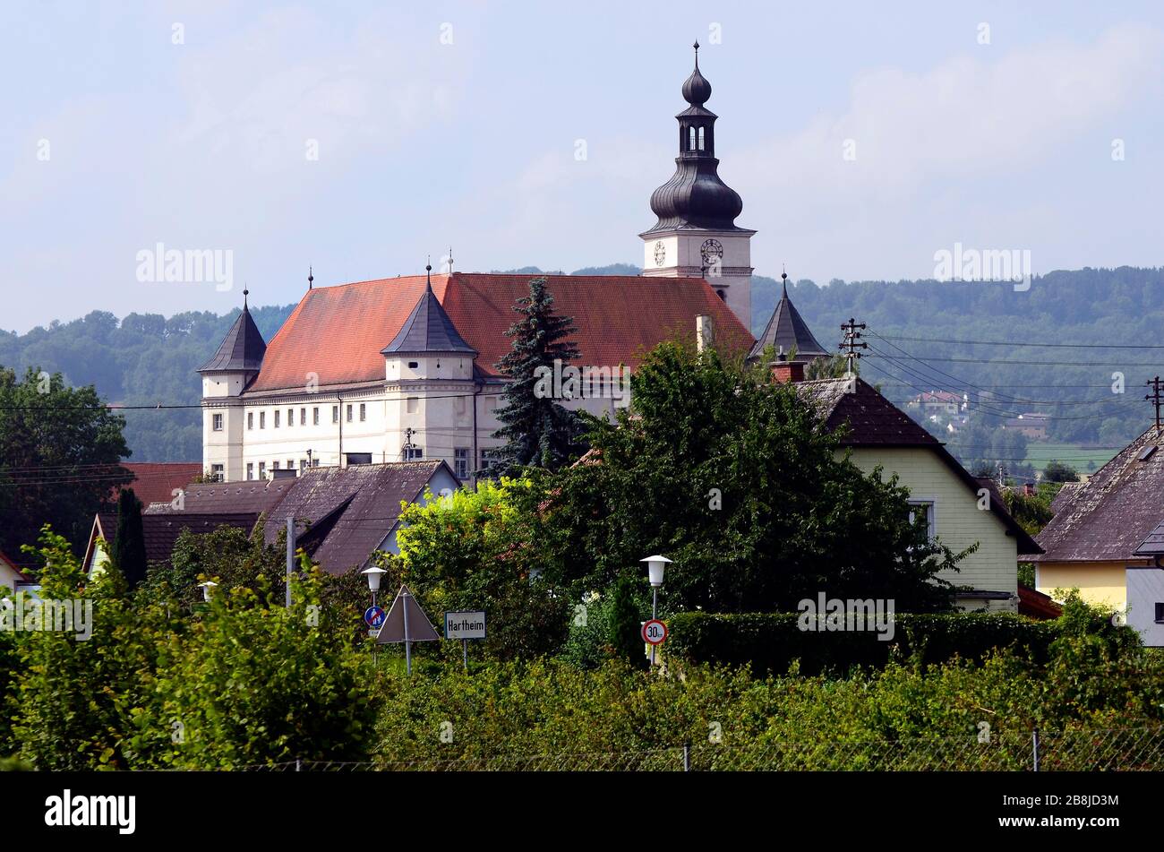 Alkoven, Austria - July 6th 2013: Renaissance castle Hartheim, it became notorious as one of the Nazi Euthanasia killing centers in World War II, it i Stock Photo