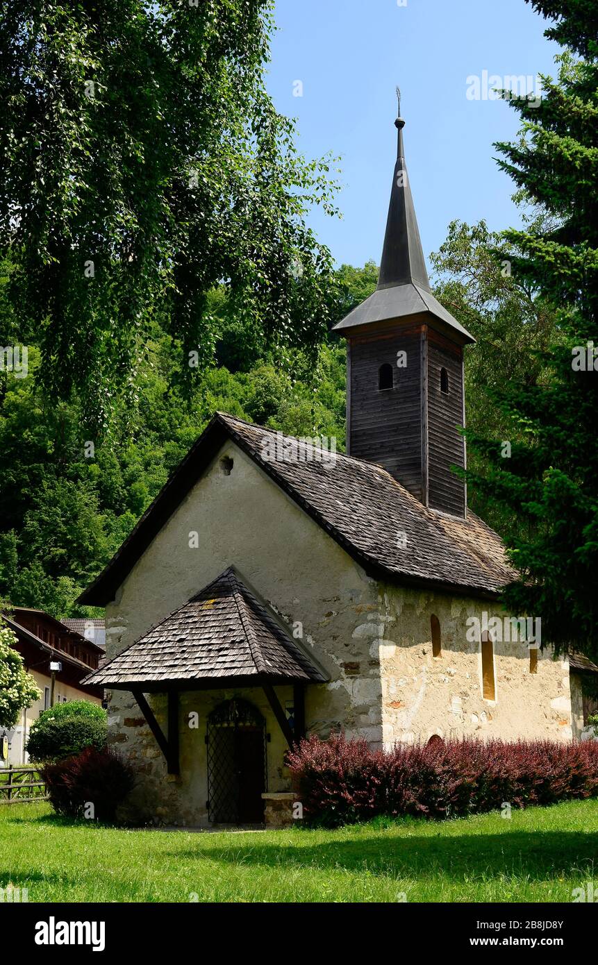 Austria, chapel in Landskron village named - church of Gratschach from 13th century - roof covered with wooden shingle Stock Photo