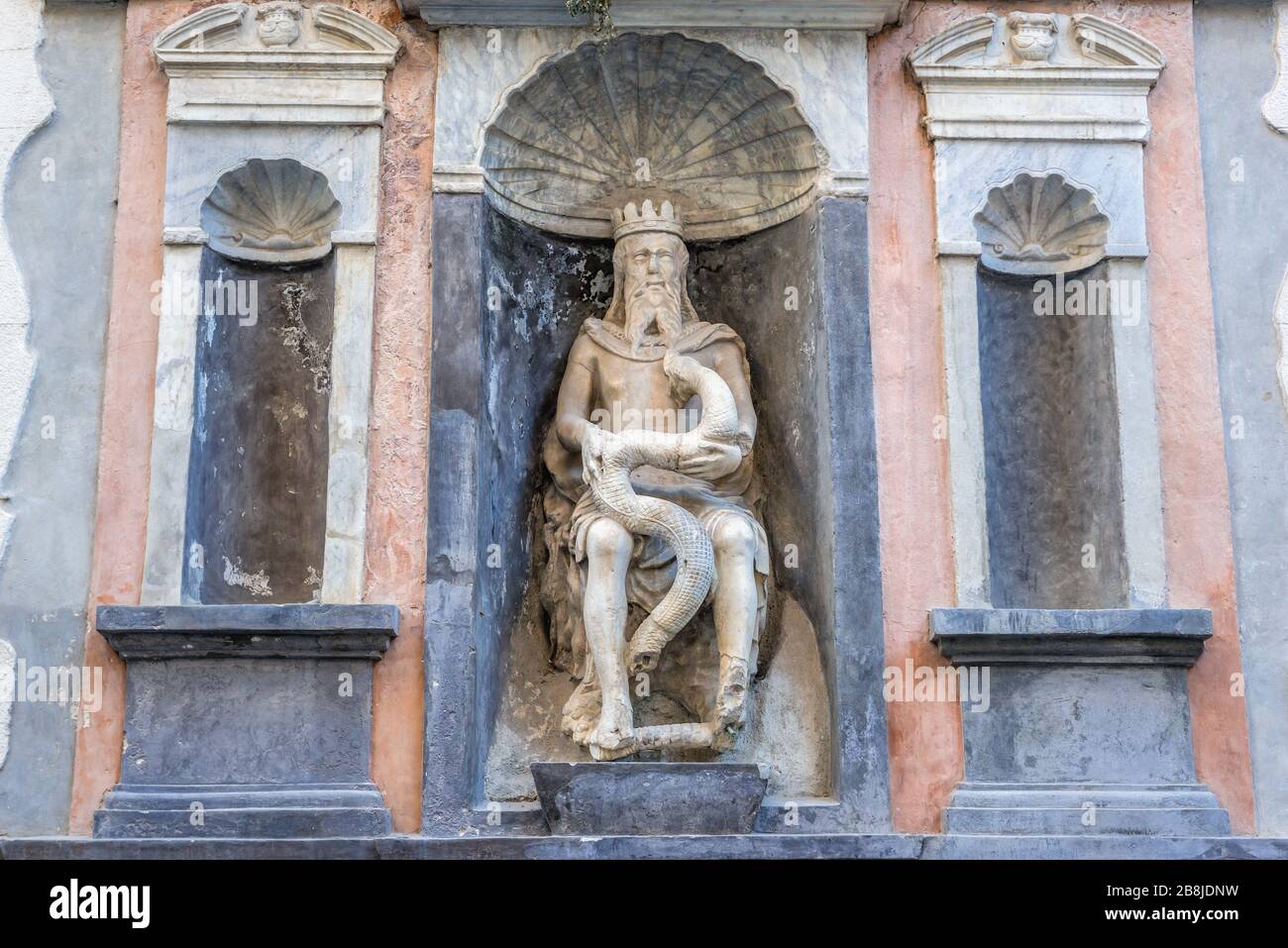 Genio del Garraffo 15th century marble statue Castellammare o Loggia district of Palermo city in Italy, capital of autonomous region of Sicily Stock Photo