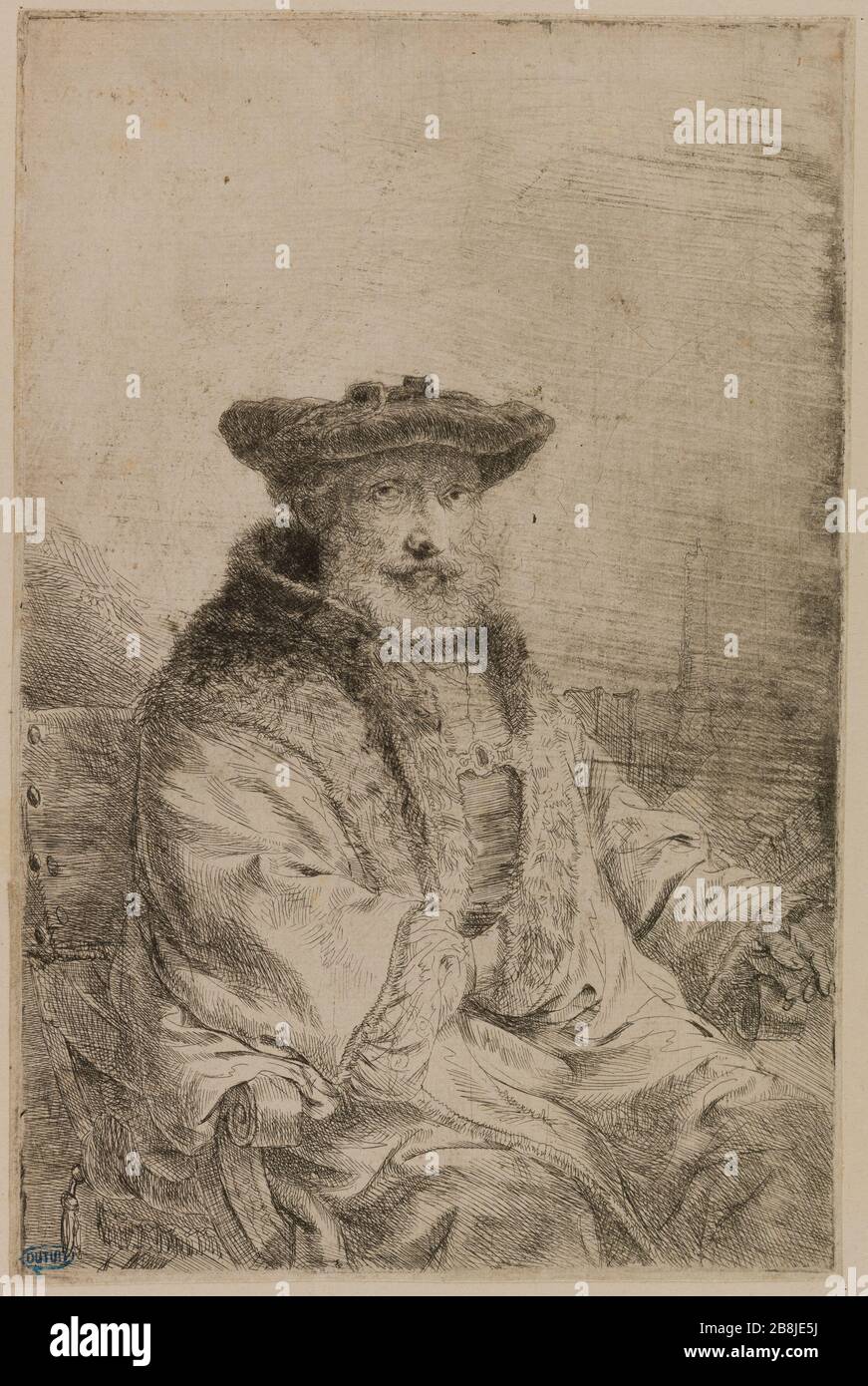 Old man velvet cap Bol, Ferdinand. "Vieillard au bonnet de velours".  Eau-forte. Musée des Beaux-Arts de la Ville de Paris, Petit Palais Stock  Photo - Alamy