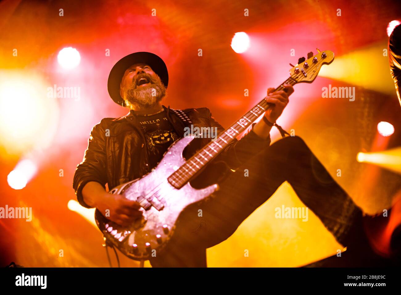 Bergen, Norway. 24th, Augsut, 2019. The Swedish doom metal band Candlemass performs a live concert during the Norwegian heavy metal festival Beyond the Gates 2019 in Bergen. Here bass player Leif Edling is seen live on stage. (Photo credit: Gonzales Photo - Jarle H. Moe). Stock Photo