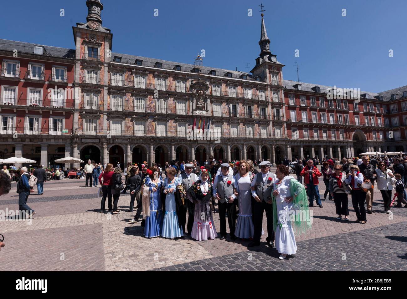 Group of people wearing traditional dress of Madrid in the Plaza Mayor
