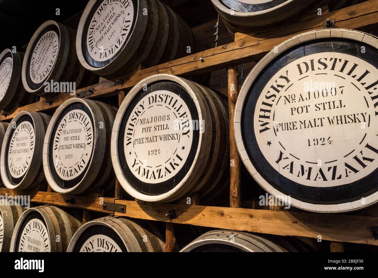Whisky casks in the Yamazaki Distillery in Mishima, Osaka, Japan. Stock Photo