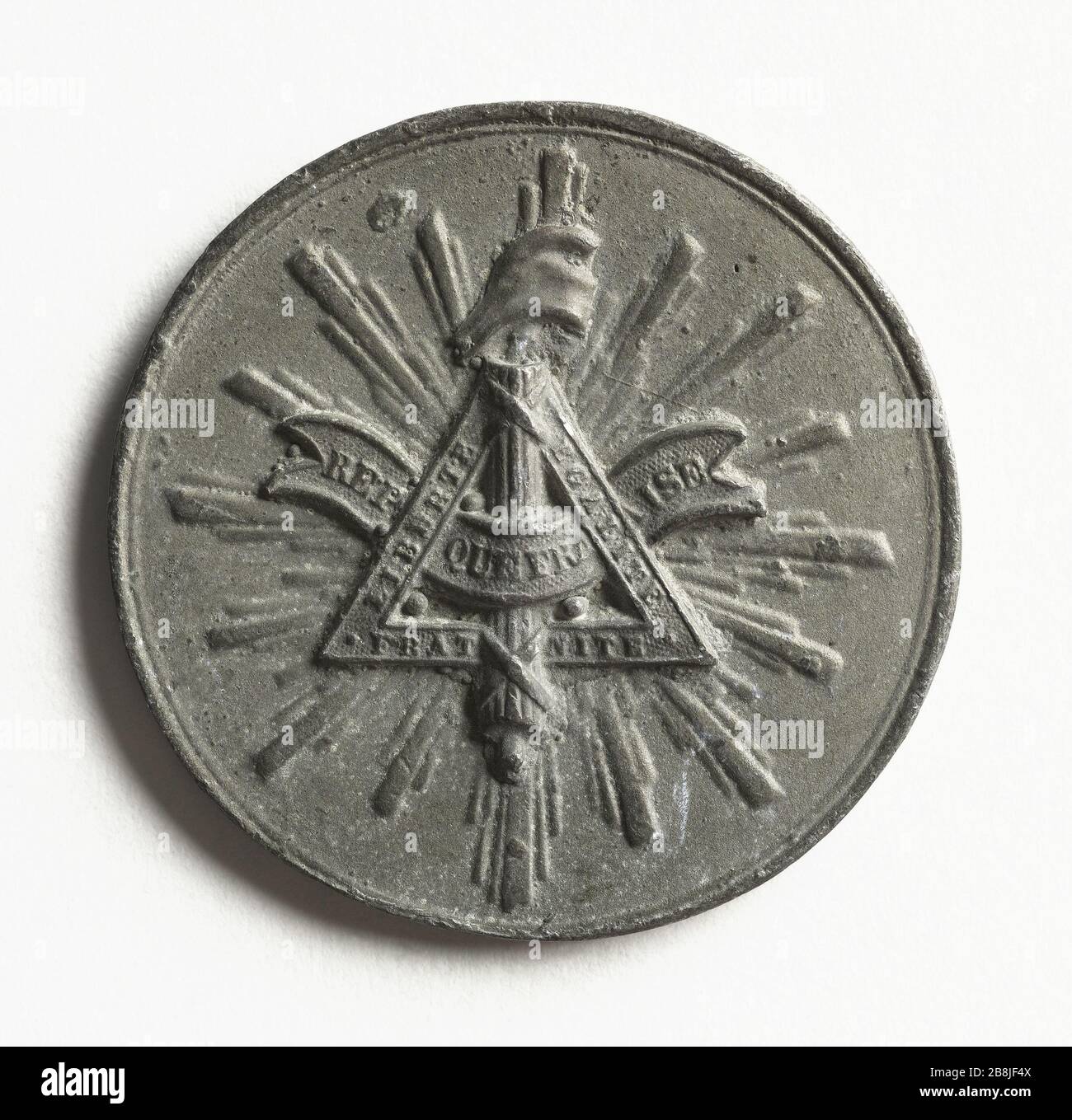 Medal Society league of all nations. (Dummy Title) Médaille de la société de la ligue de tous les peuples. Cuivre blanc. vers 1848. Paris, musée Carnavalet. Stock Photo